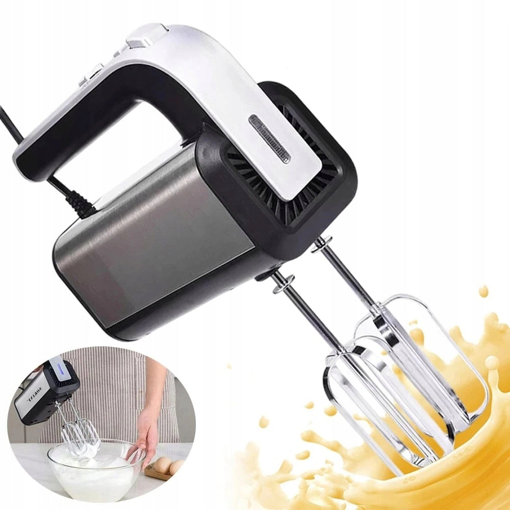 HAND MIXER FOOD PROCESSOR 300W TURBO WHISK HOOKS 5 SPEEDS SILVER Packaging status original