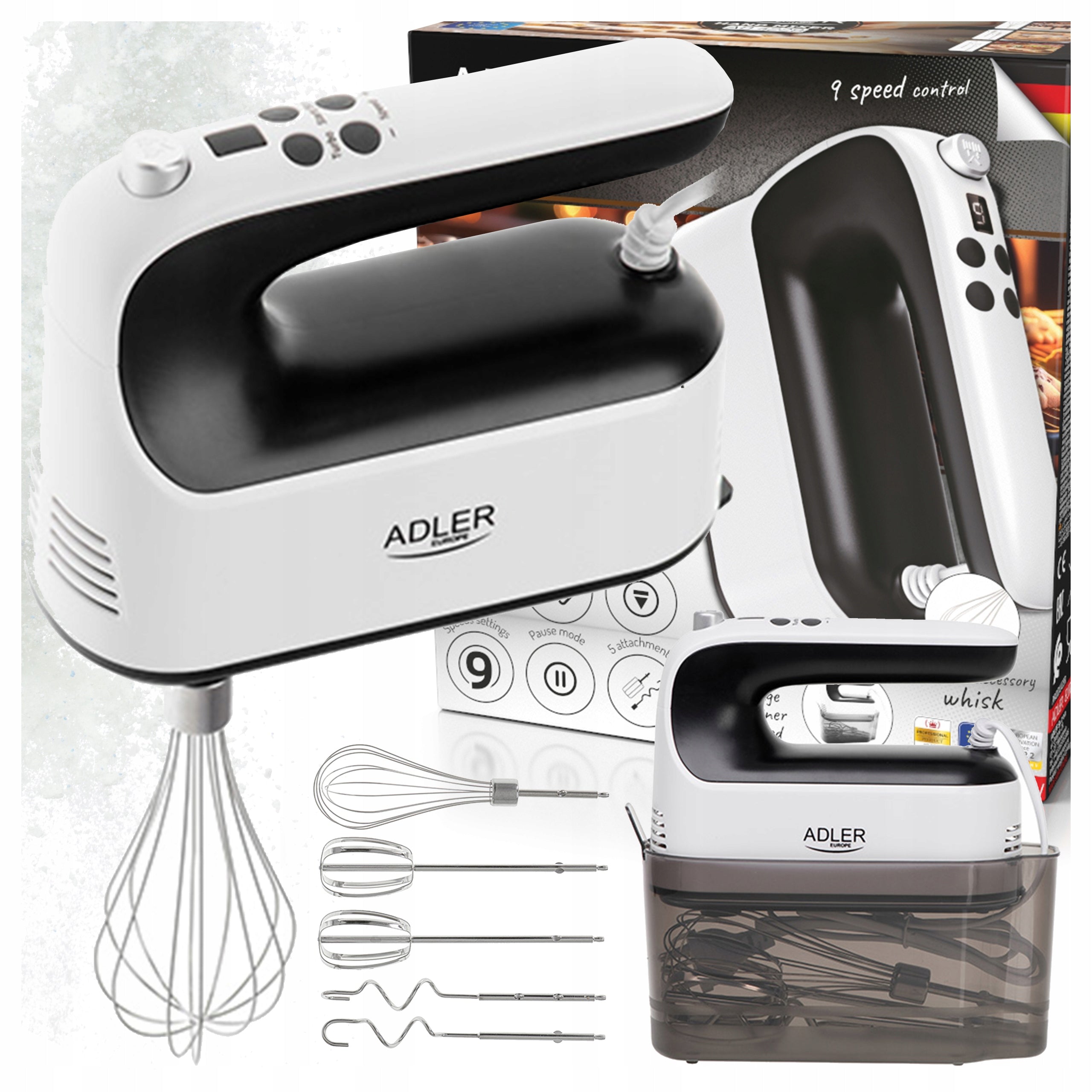 HAND MIXER FOOD PROCESSOR LIGHT 9 MODES LCD 5 TIPS 600W MIXER 5IN1 Packaging status original