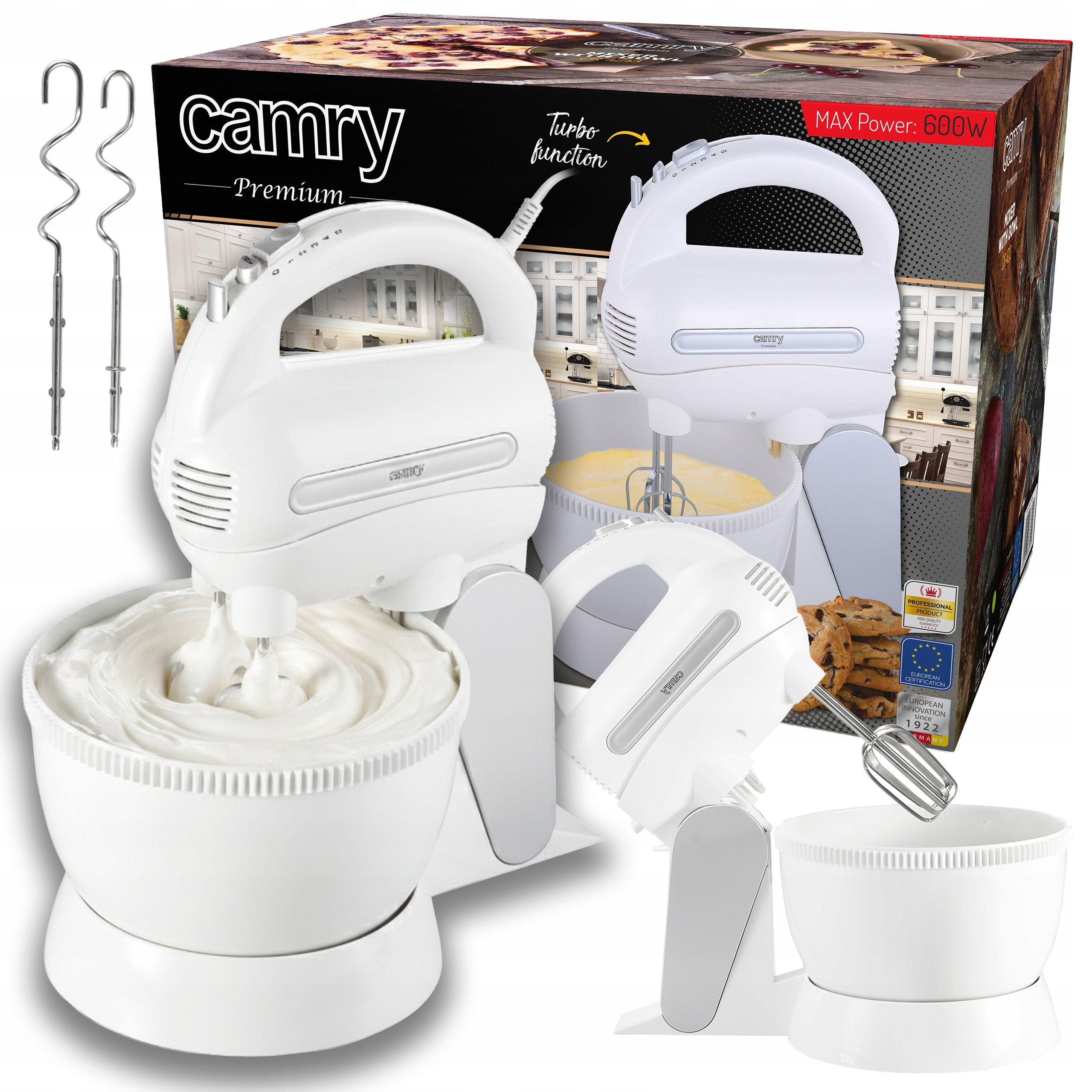 HAND MIXER FOOD PROCESSOR TURBO 5 GEARS BOWL 3L ROTATING 4 TIPS