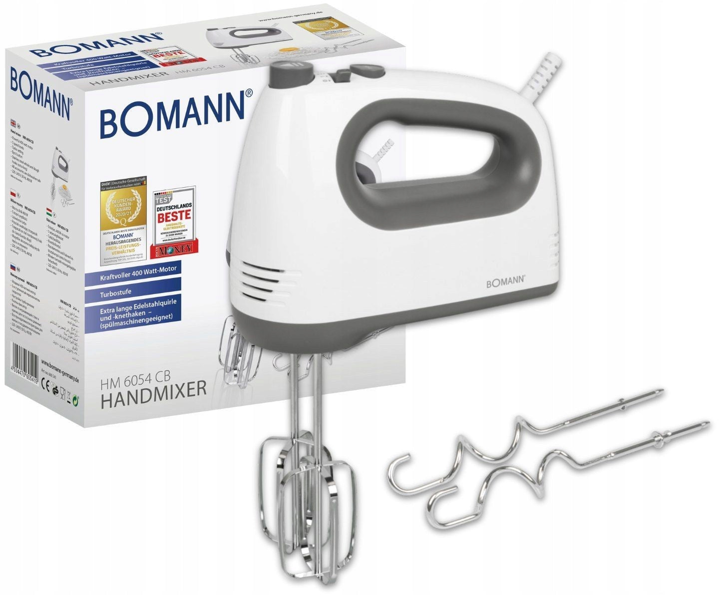 HAND MIXER LIGHT 4 STAINLESS STEEL MIXERS 5 MODES + TURBO BOMAN