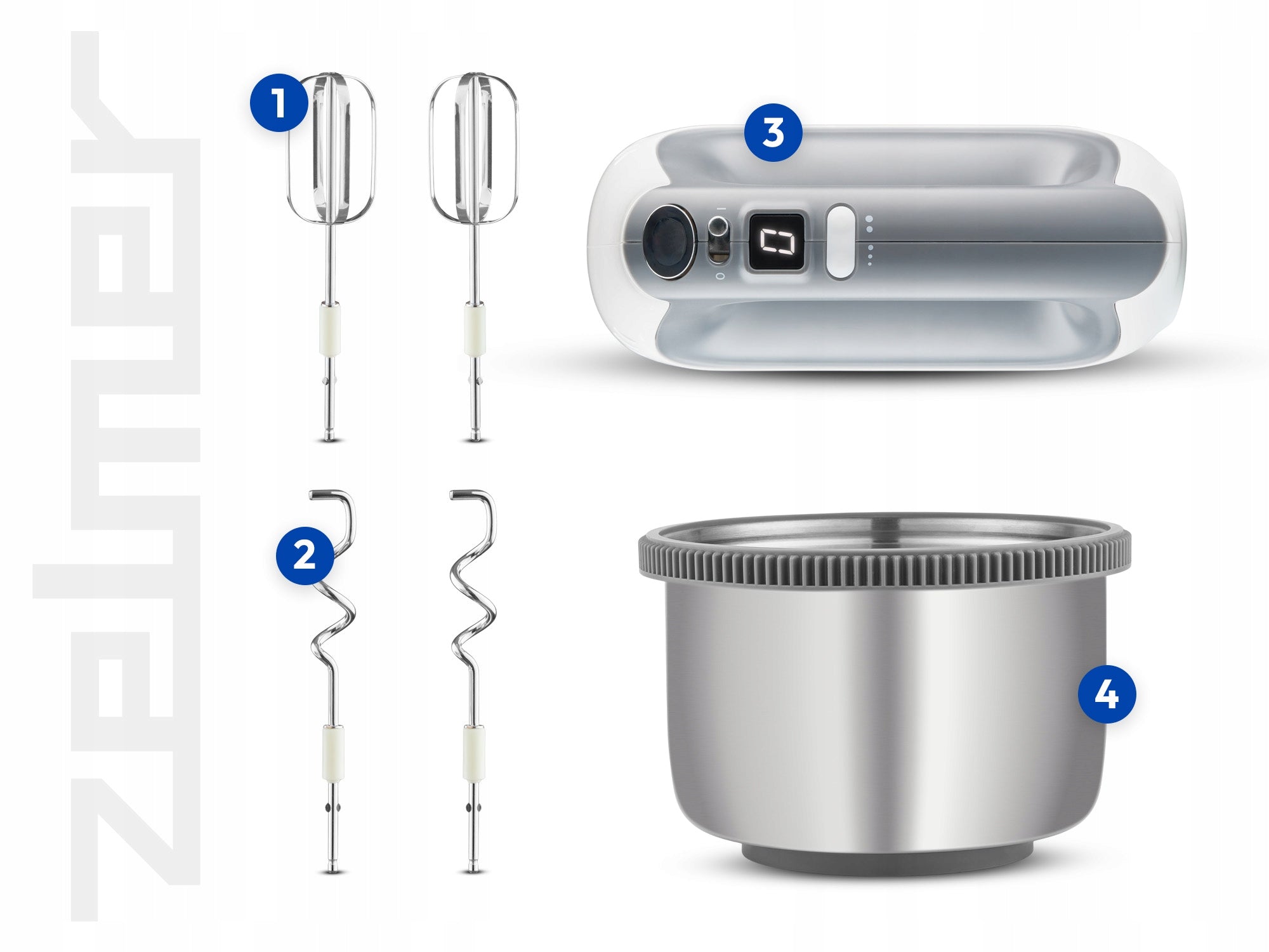 HAND MIXER ZELMER LIGHT FOOD PROCESSOR LED BOWL 3,8L SUPER SILENT QUIET Manufacturer code 70305529P