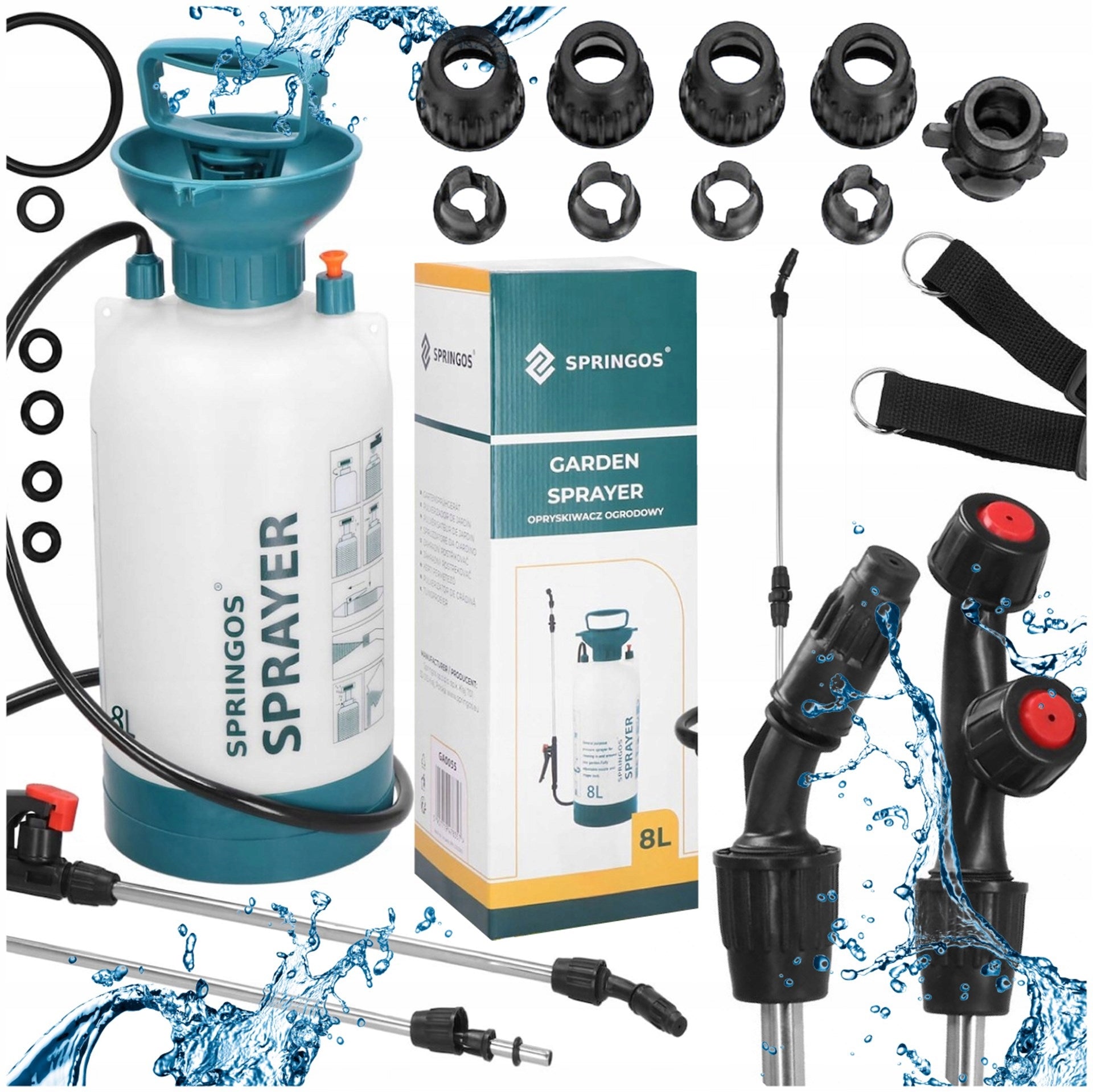 HAND PRESSURE SPRAYER 8L LANCE 110CM GARDEN SPRAYER +2 NOZZLES