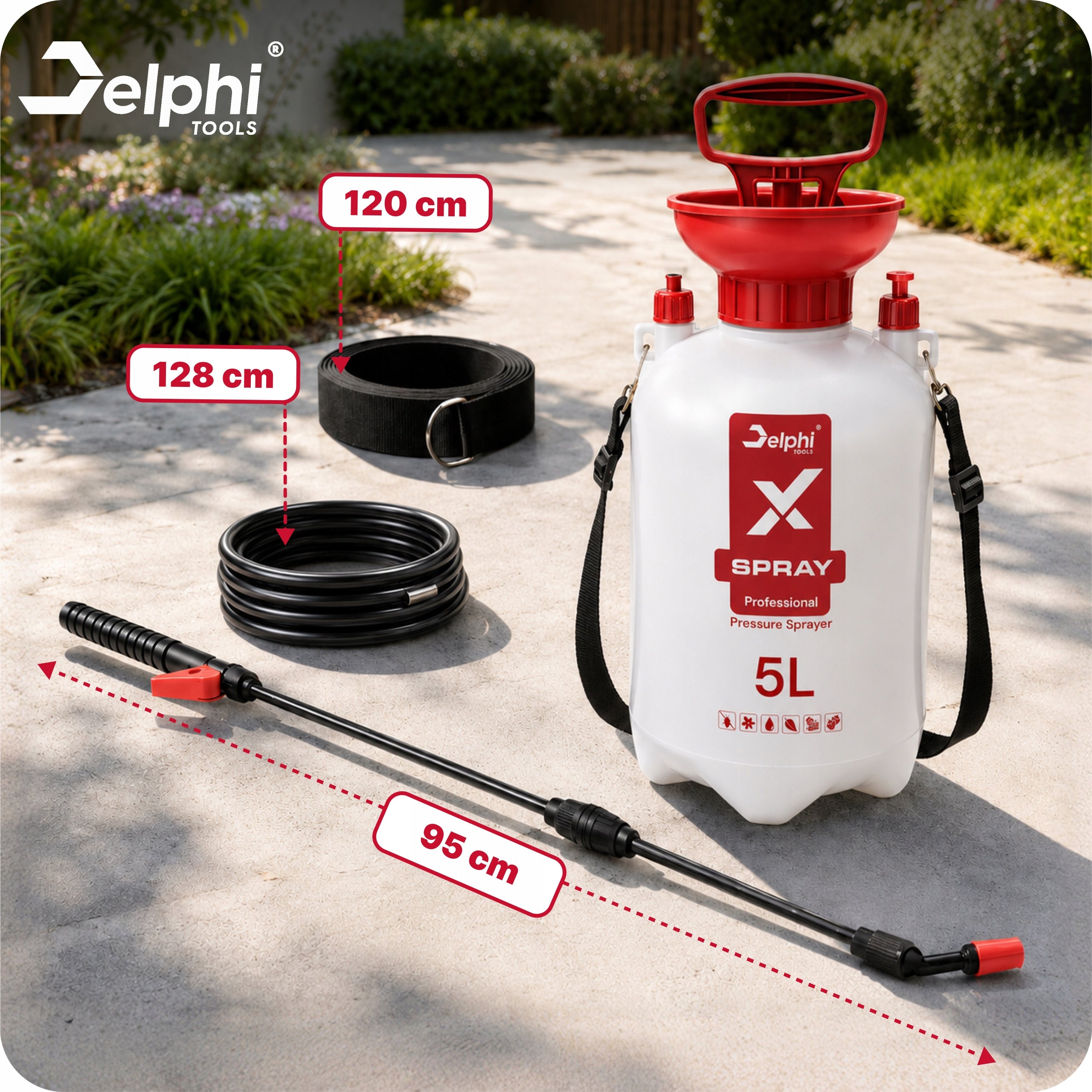 HAND SPRAYER 5L PRESSURE 95cm LANCE SPRINKLER PLANT SPRAYER Brand Delphi tools