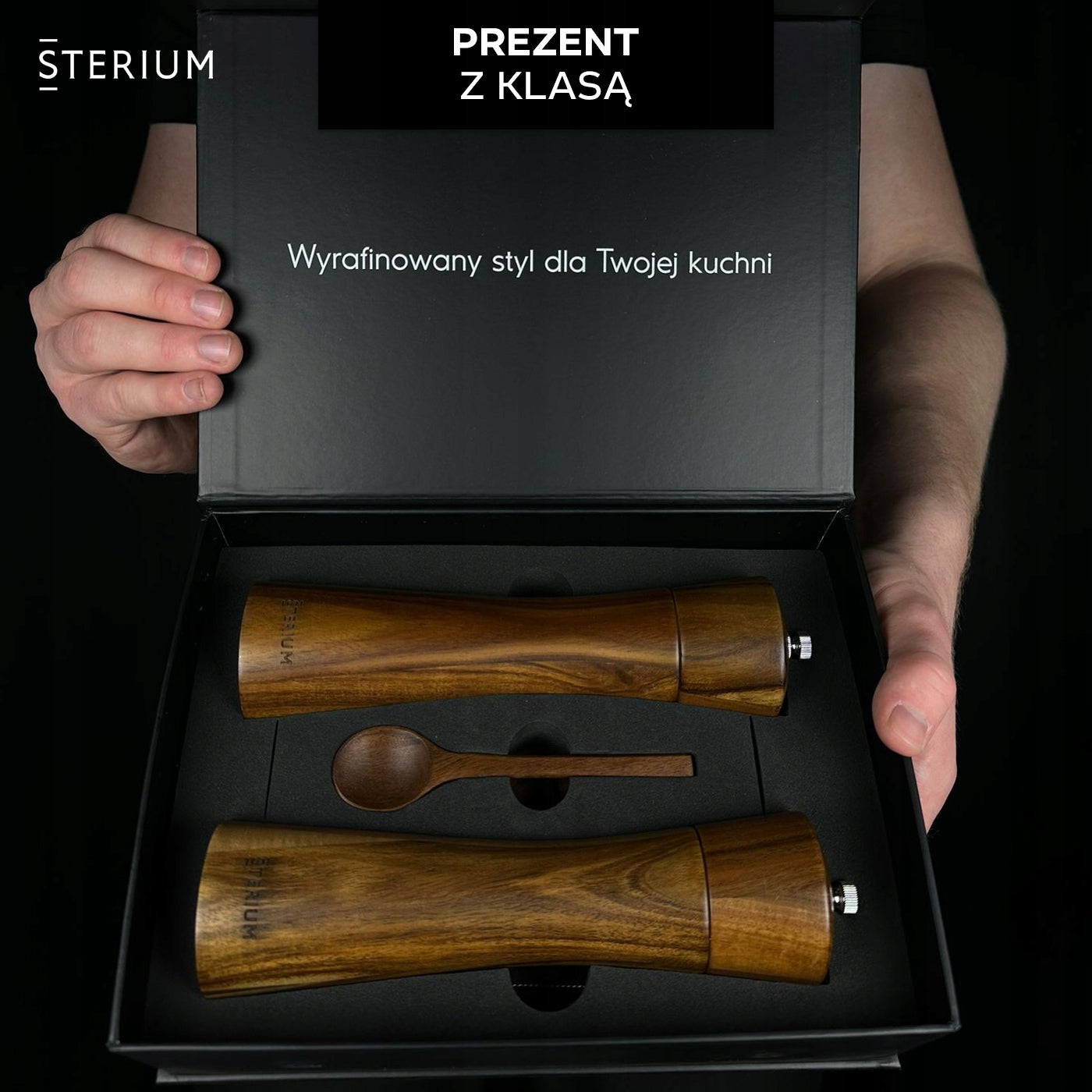 HANDHELD ACACIA WOODEN SALT AND PEPPER GRINDER 2 SET SPOON BRUSH Manufacturer code 5901397451572