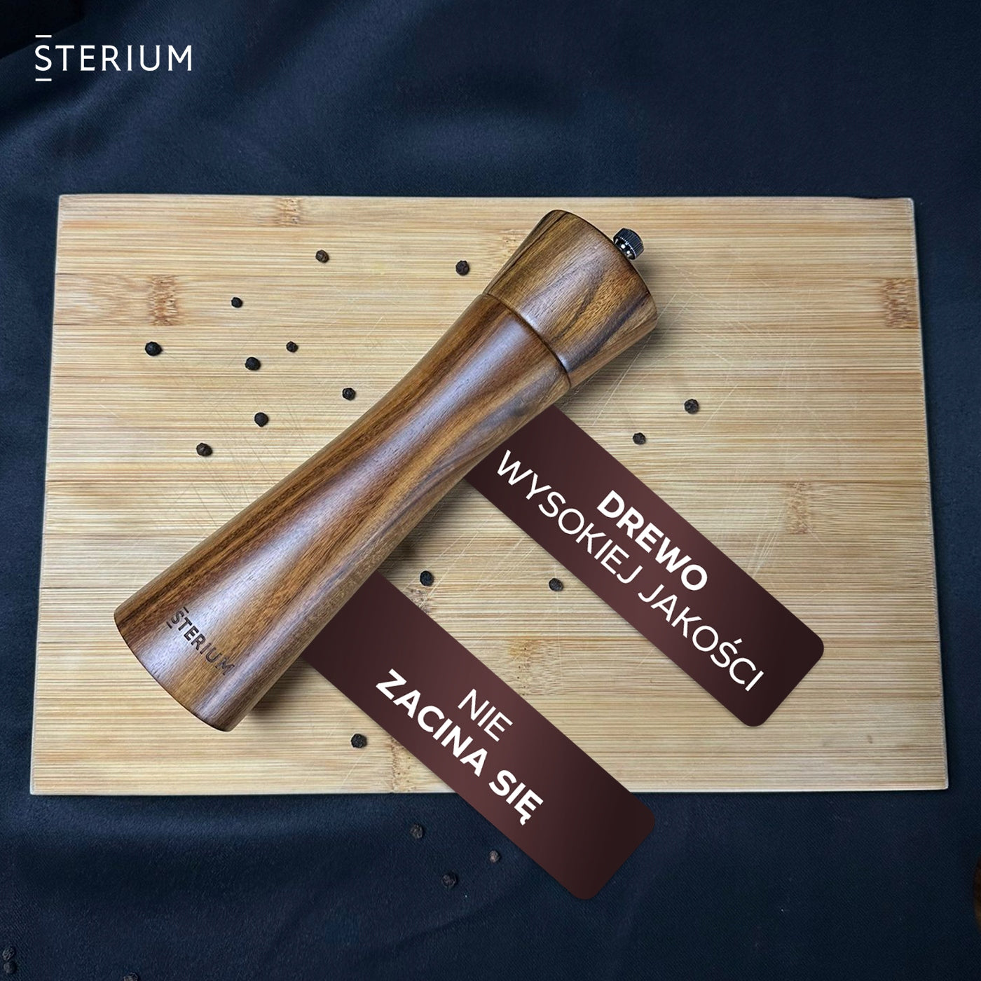 HANDHELD ACACIA WOODEN SALT AND PEPPER GRINDER 2 SET SPOON BRUSH Packaging status original