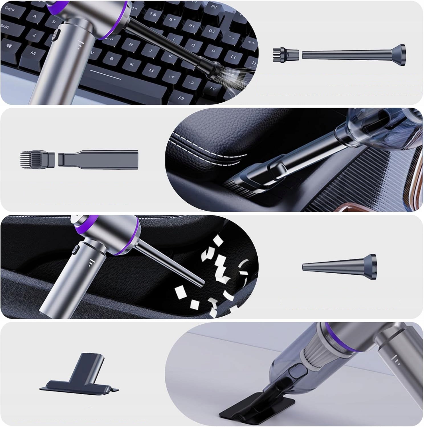 HANDHELD CAR VACUUM CLEANER CORDLESS FOR PET HAIR VEHICLE OFFICE Dominant color gray