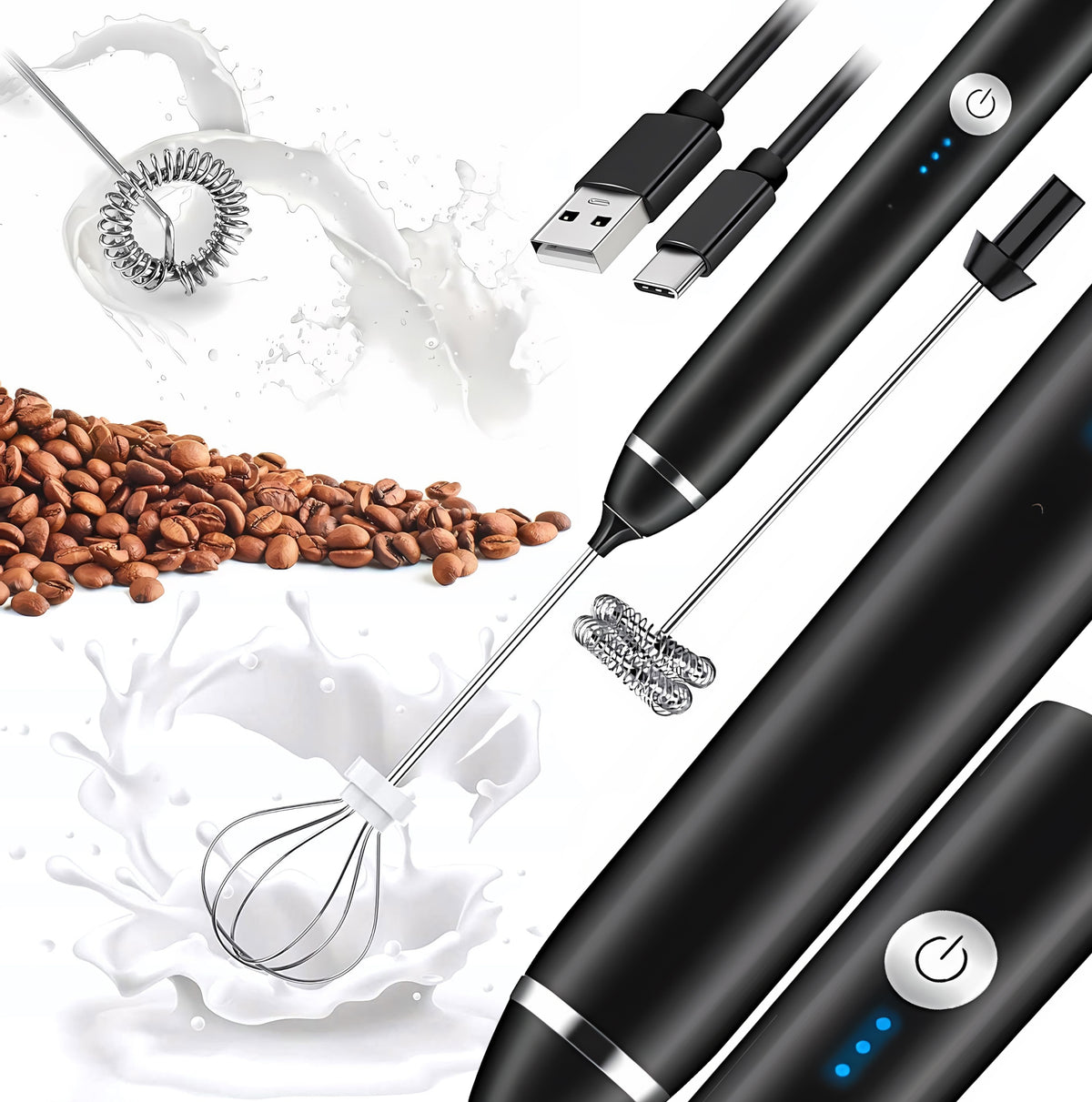 HANDHELD ELECTRIC COFFEE MILK BEATER MINI MIXER 3 SPEEDS