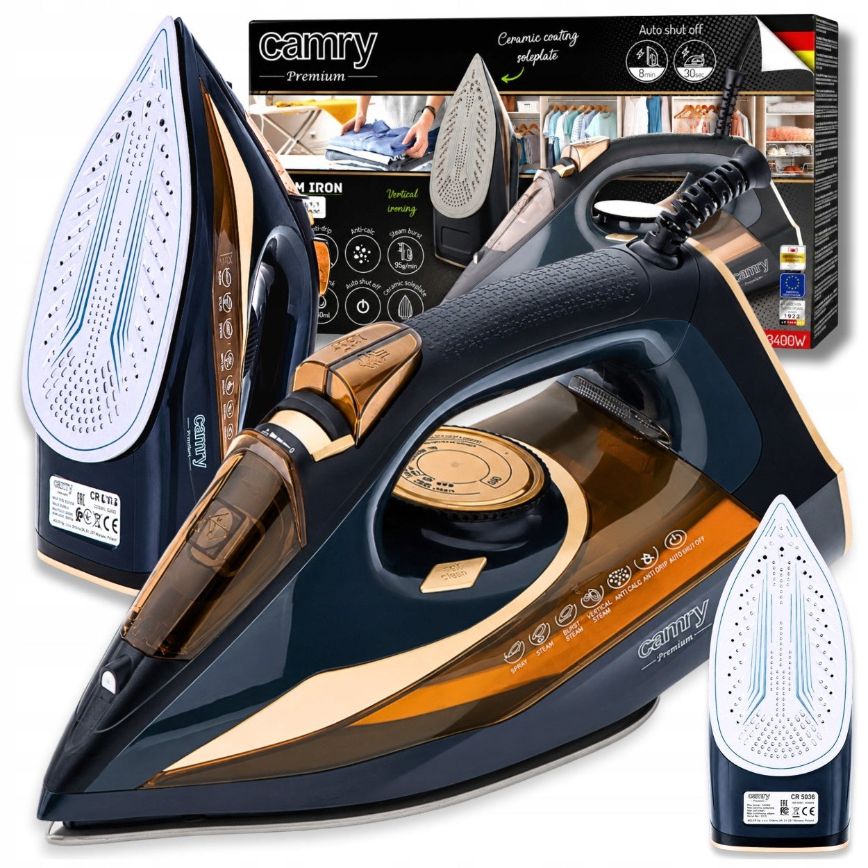 HANDHELD STEAM IRON 3400W CERAMIC ANTI DRIP ANTI CALC STRONG FIREFIGHTER