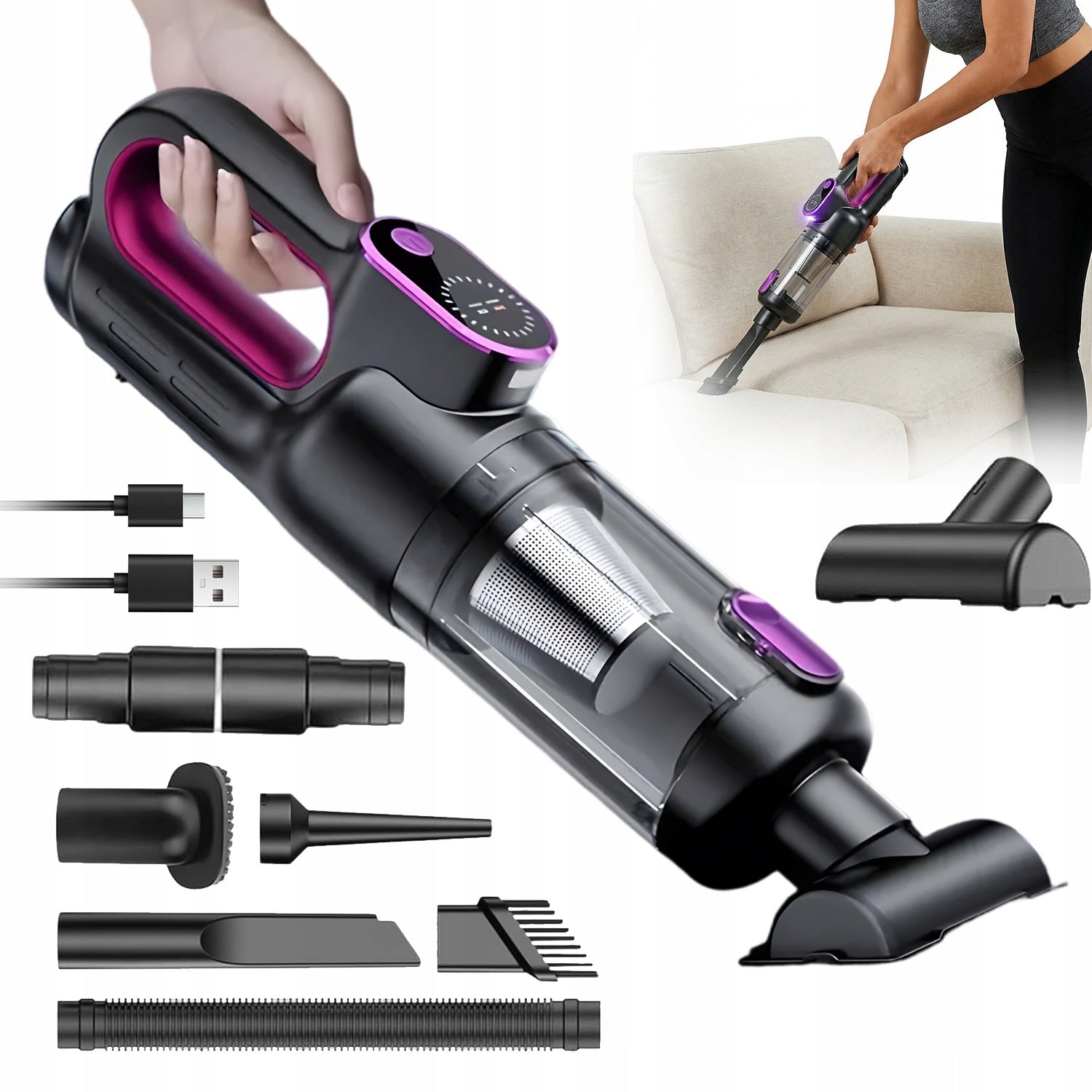 HANDHELD VACUUM CLEANER CAR BLOWER TYPE-C 2 GEARS BRUSHLESS MOTOR
