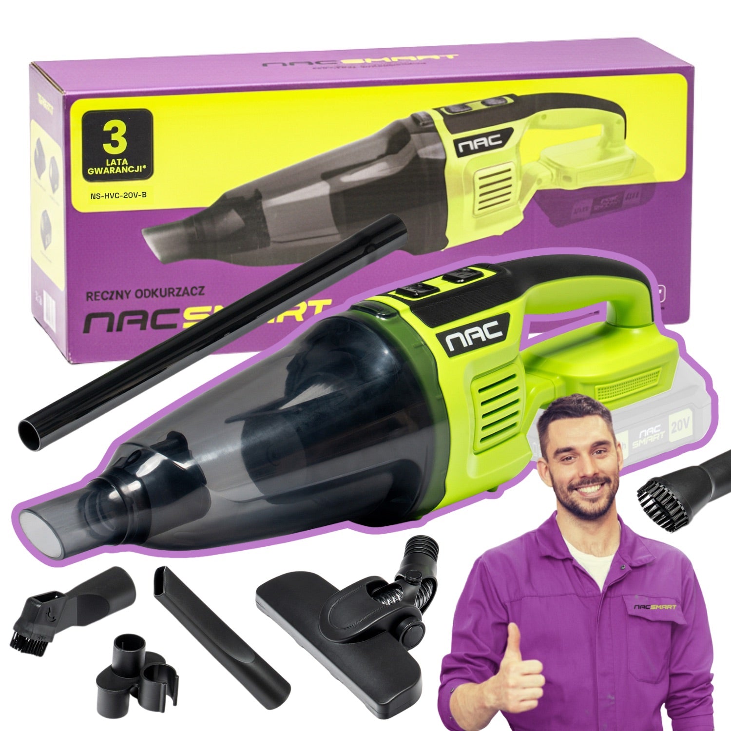 HANDHELD VACUUM CLEANER CORDLESS CAR BATTERY NAC SMART BODY
