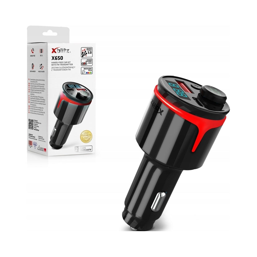 HANDS-FREE FM TRANSMITTER Xblitz X650 USB C RGB BLUETOOTH 5.3