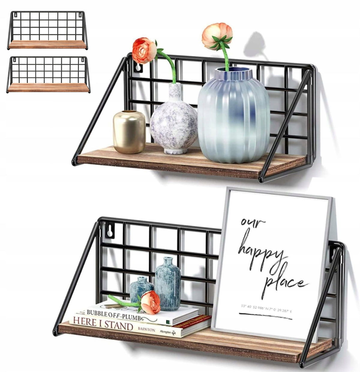 HANGING SHELF SET OF 2 PIECES FOR LIVING ROOM BATHROOM KITCHEN METAL RUSTIC Packaging status original