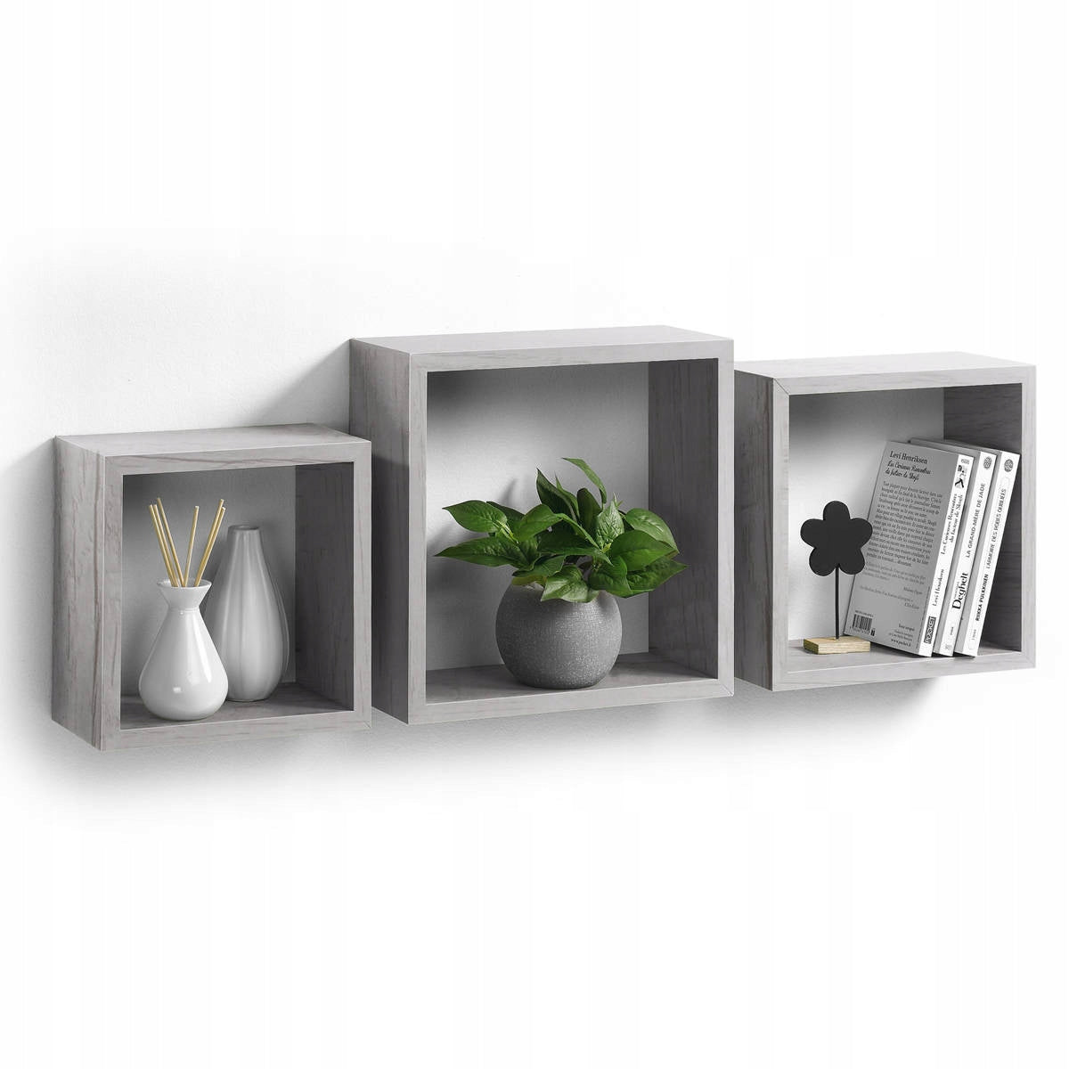 HANGING SHELF decorative CUBE GREY decorative x3 Furniture depth 11.8 cm