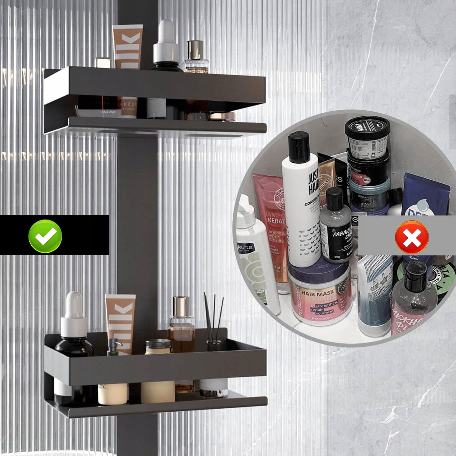 HANGING SHOWER ORGANIZER WITH 2 SHELVES STAINLESS STEEL WITHOUT DRILLING 7KG EAN (GTIN) 887484360581