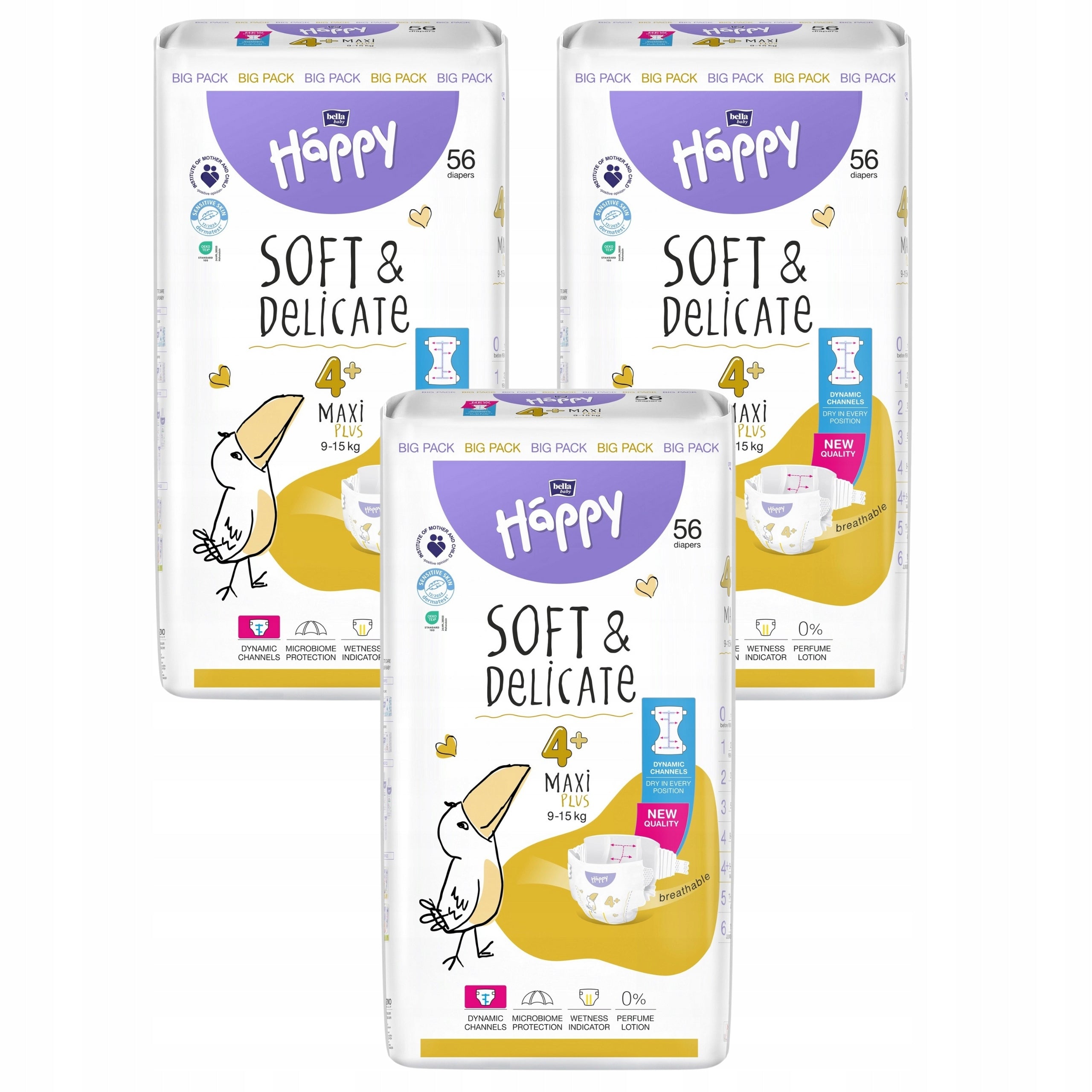 HAPPY DIAPERS 4+ MAXI PLUS 9-15 KG 56 PCS. STOCK PER MONTH
