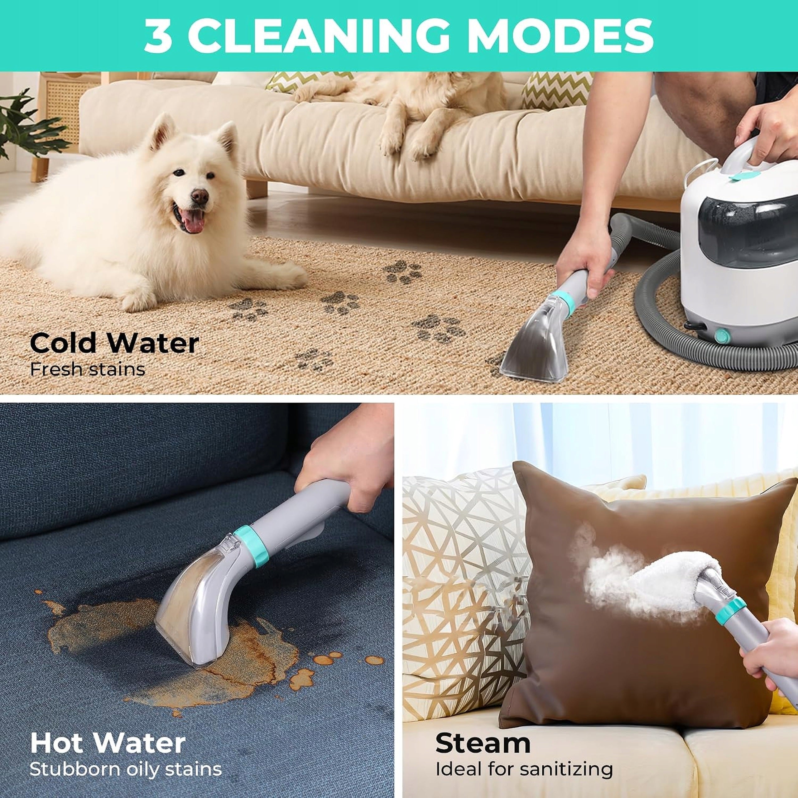 HAUSHOF 1200 W Portable Steam Cleaner for Car Upholstery Carpets with Steam and Maximum power 1200 W