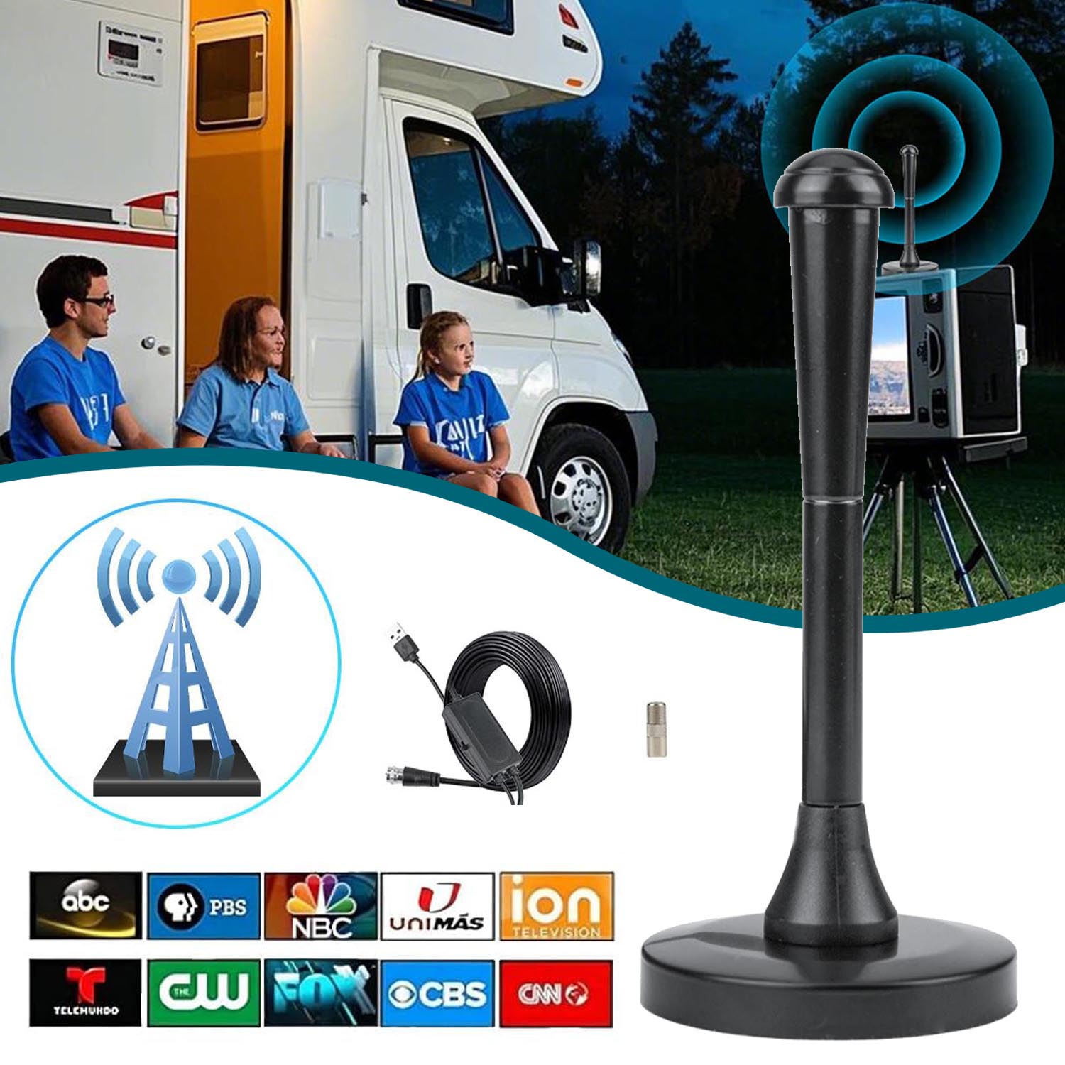 HD TV Antenna, 360° Reception, For Living Room Kitchen Caravan