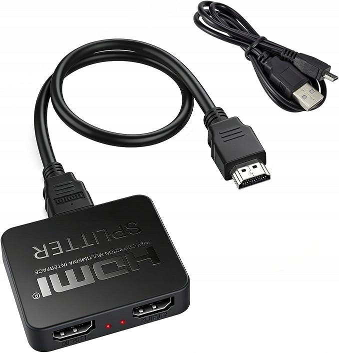 HDMI SPLITTER WITH 1 INPUT AND 2 OUTPUTS, 4K ADAPTER FOR 2 MONITORS