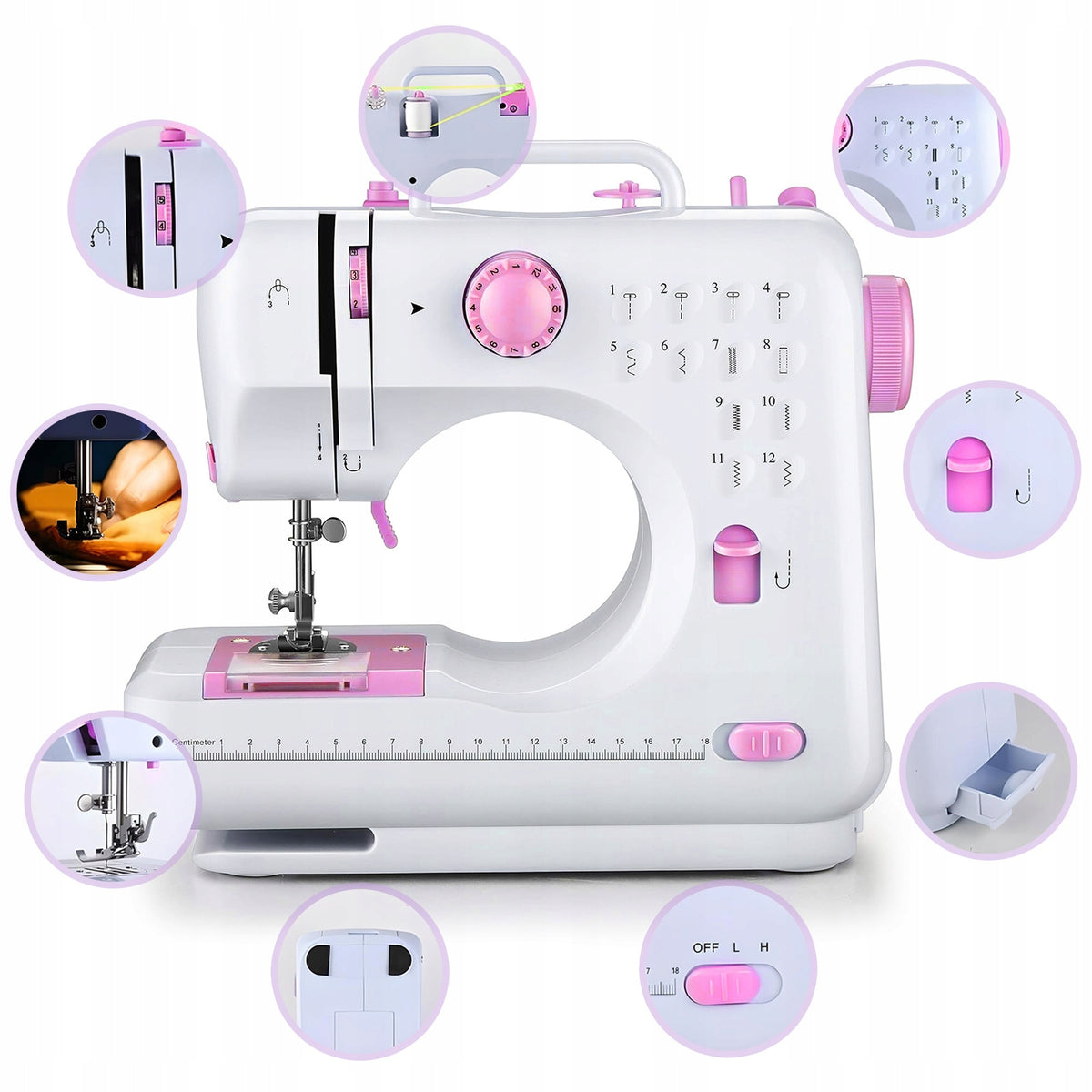HDeye MINI Portable Sewing Machine 12 Stitches Accessories freebies Pink