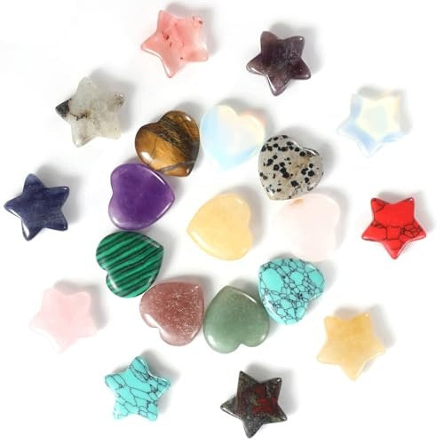 HEALING STONES CRYSTALS STAR HEART SET OF 20 PIECES GIFT Brand no brand