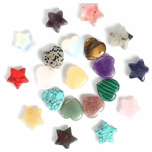 HEALING STONES CRYSTALS STAR HEART SET OF 20 PIECES GIFT