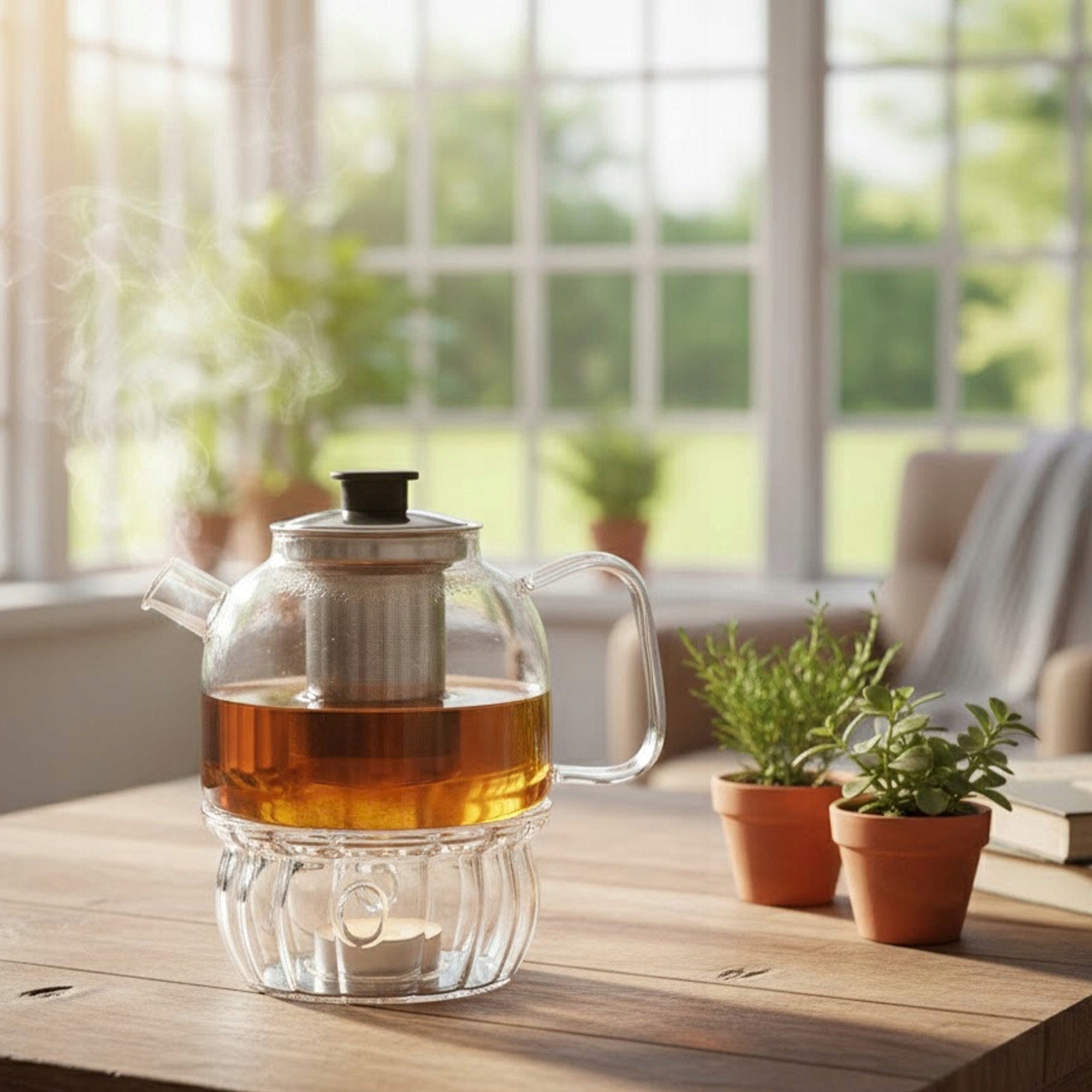 HEAT-RESISTANT GLASS JUG WITH INFUSER TEA POT HERBS 1,3L Packaging status original