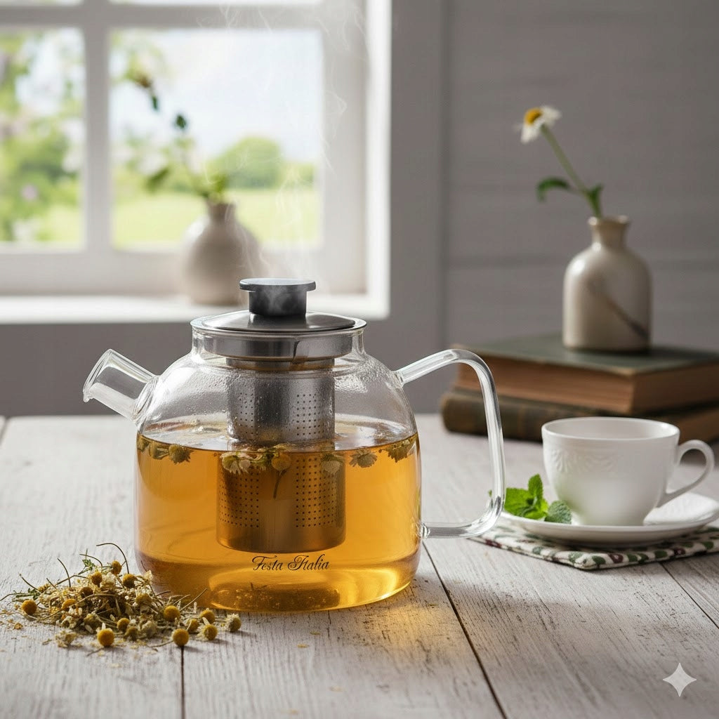 HEAT RESISTANT GLASS JUG WITH STEEL TEA GAS INFUSER 1,3 L Packaging status original