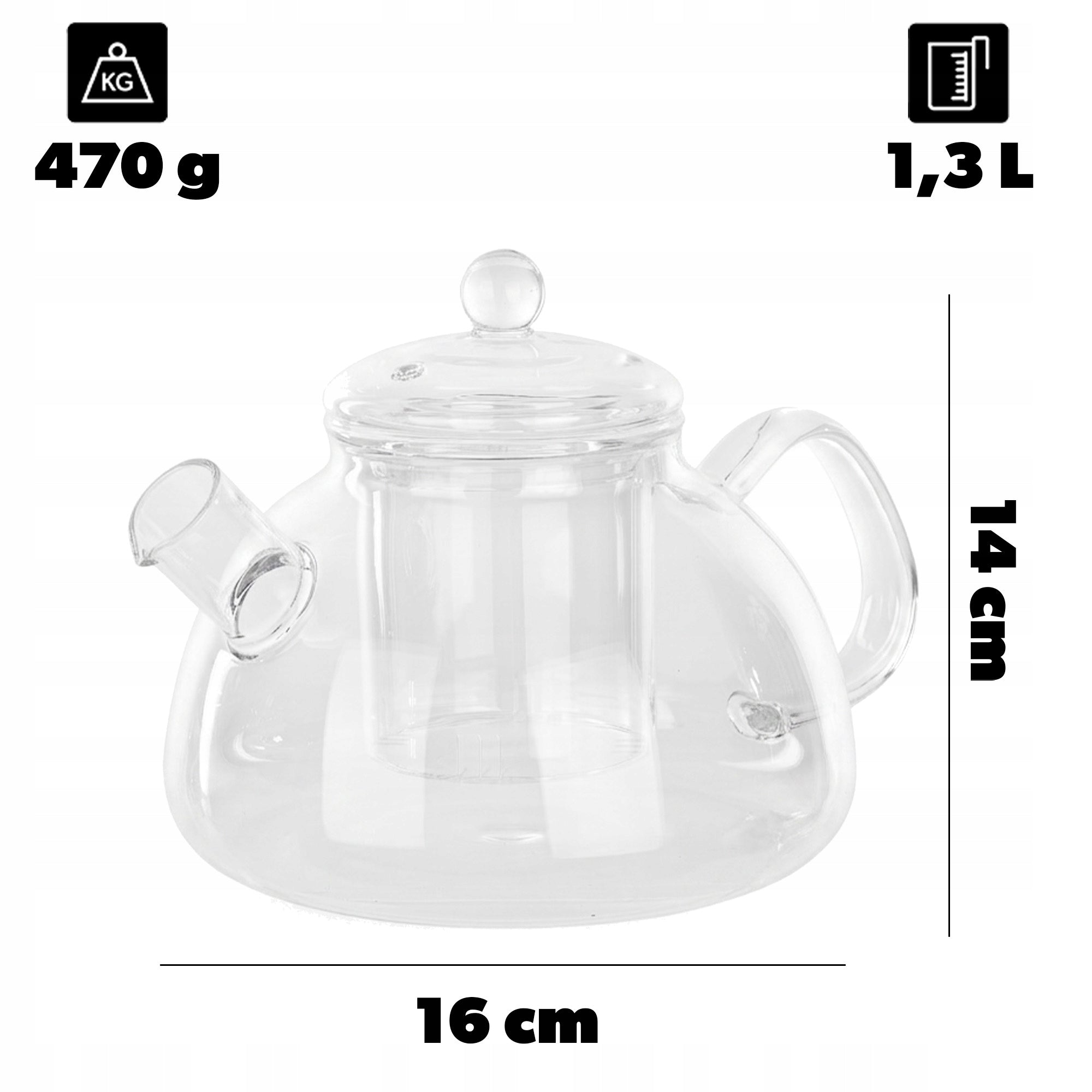 HEAT RESISTANT GLASS JUG WITH TEA INFUSER HERBS 1,3L 1300 ml LARGE Manufacturer code K11580