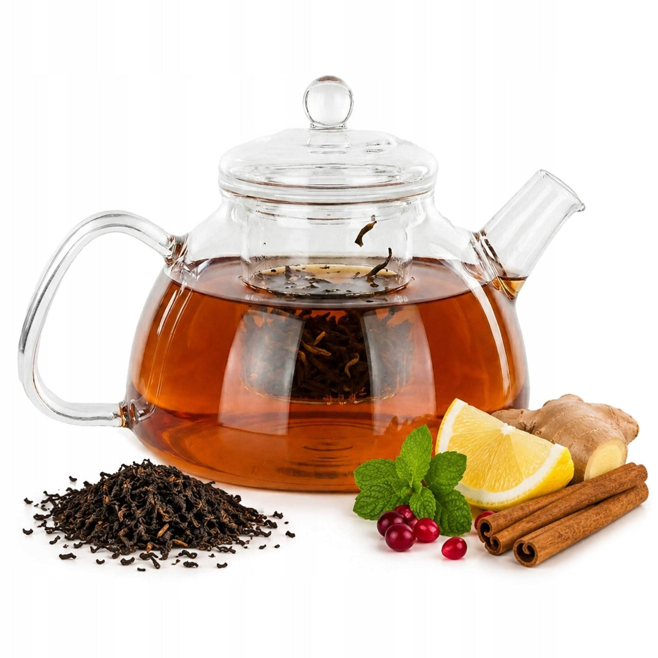 HEAT RESISTANT GLASS JUG WITH TEA INFUSER HERBS 1,3L 1300 ml LARGE