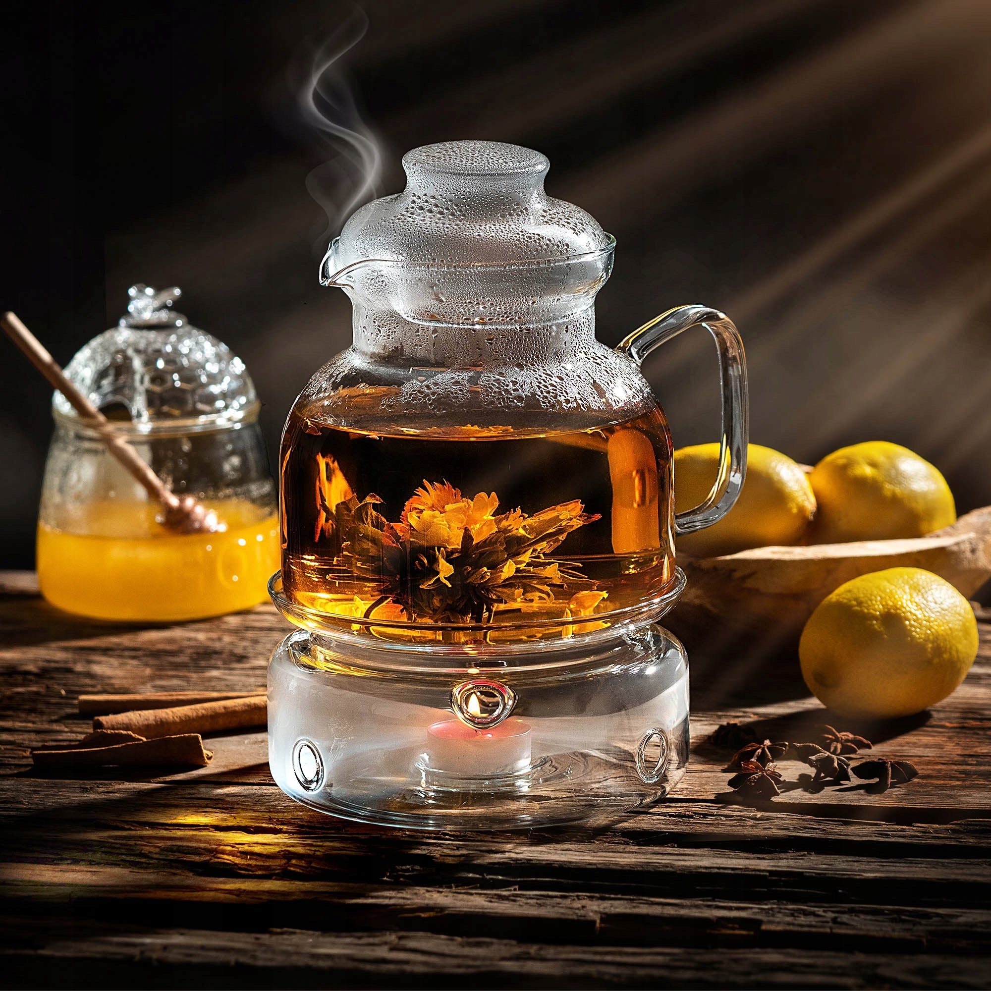 HEAT RESISTANT GLASS JUG WITH TEA WARMER HERBS 1,5L 1500ml EAN (GTIN) 5906638311318