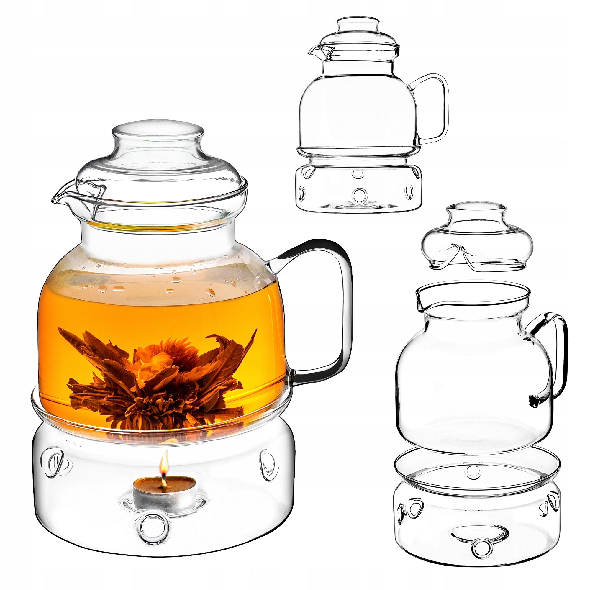 HEAT RESISTANT GLASS JUG WITH TEA WARMER HERBS 1,5L 1500ml