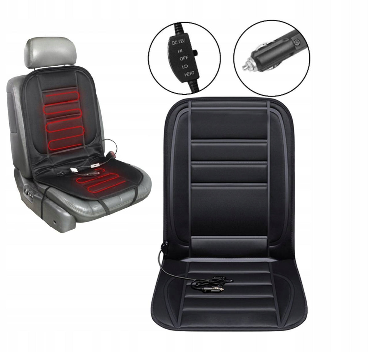 HEATED CAR MAT 12V FOR SEAT WITH REMOTE CONTROL TEMP ADJUSTMENT BLACK