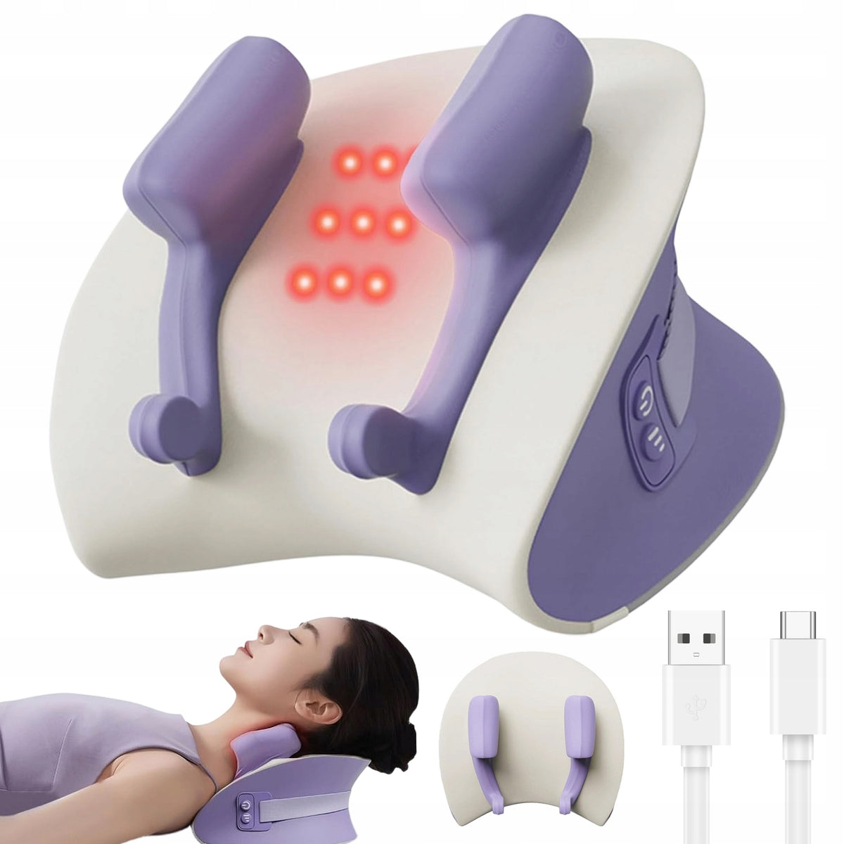 HEATED MASSAGE PILLOW 2000MAH WITH TIMER IN PURPLE