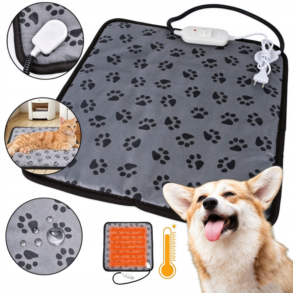 HEATING MAT FOR CAT DOG KENNELS WATERPROOF WITH CONTROLLER 45x45cm