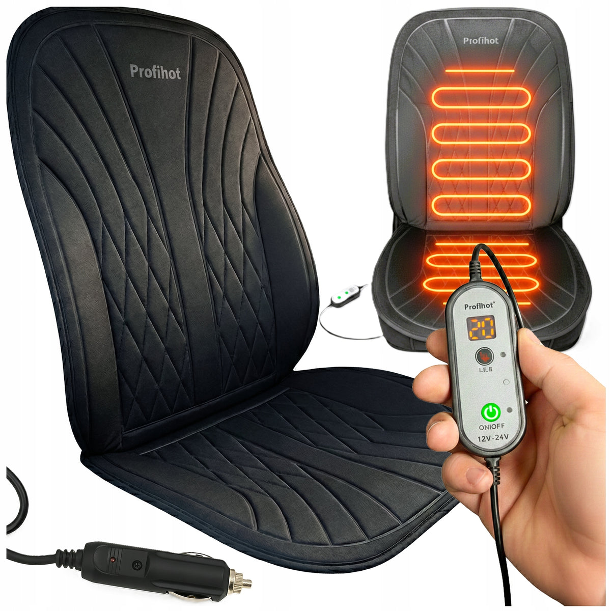 HEATING MAT FOR DRIVER'S CAR SEAT PREMIUM 12V SEAT WITH REMOTE CONTROL