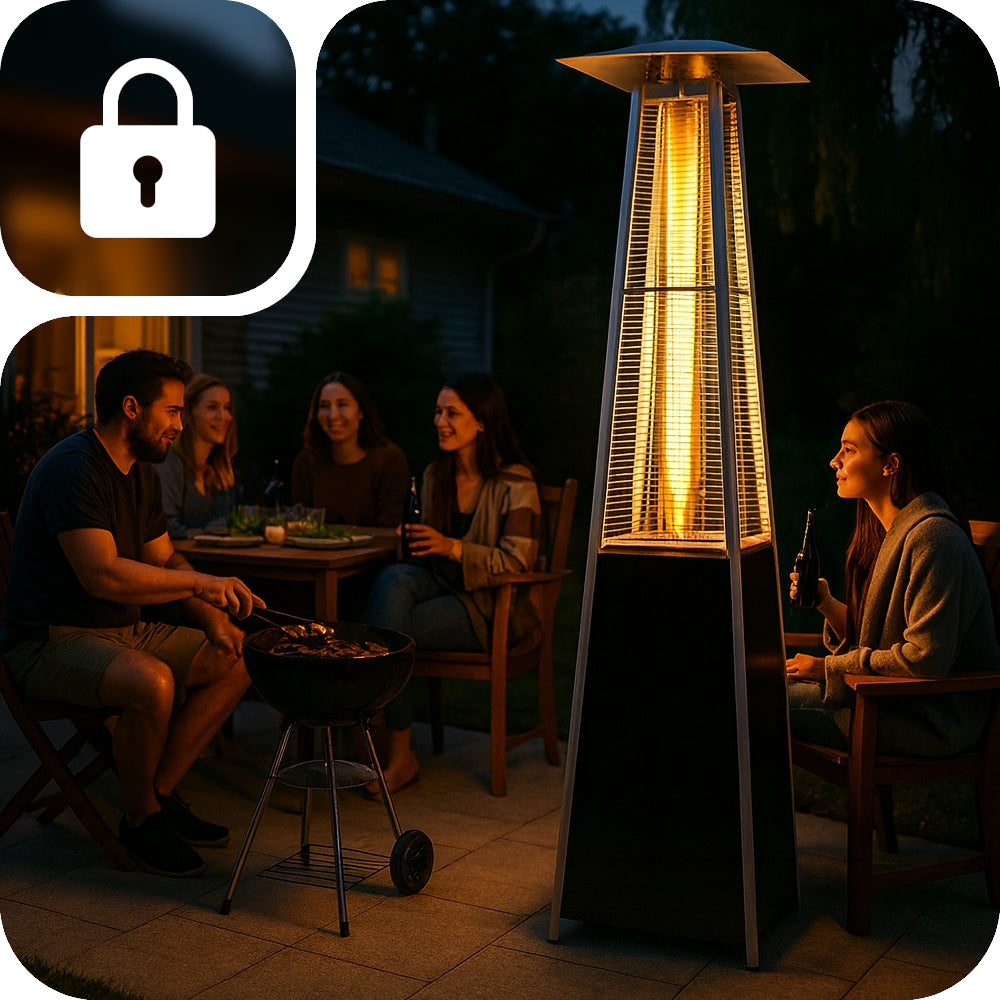 HEATING UMBRELLA TERRACE PYRAMID GAS FIREPLACE HEATER 227CM 13kW LARGE Brand Volteno