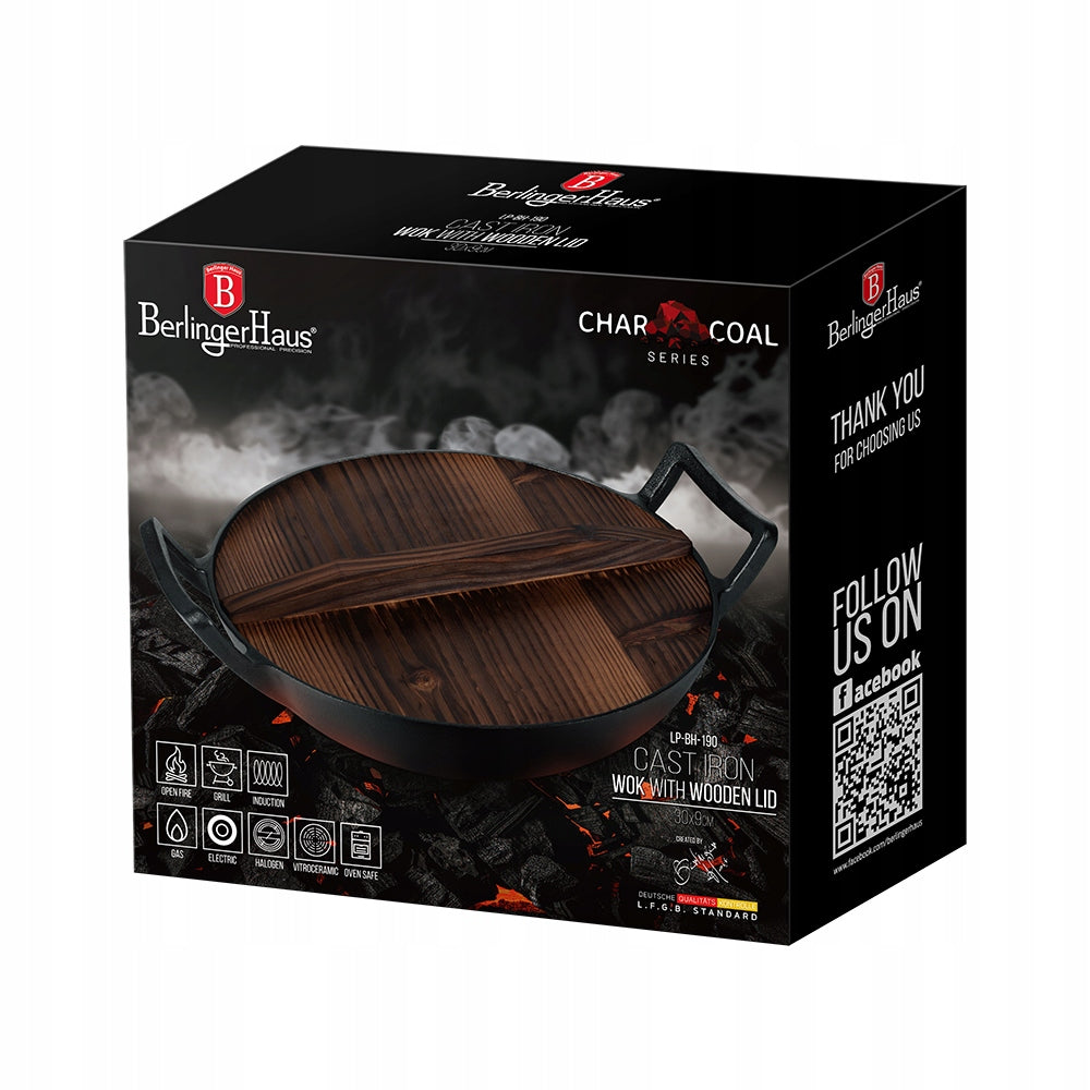 HEAVY FRYING PAN WOK CAST IRON 30CM INDUCTION GAS MATTE BLACK LP-BH-190 Diameter 30 cm