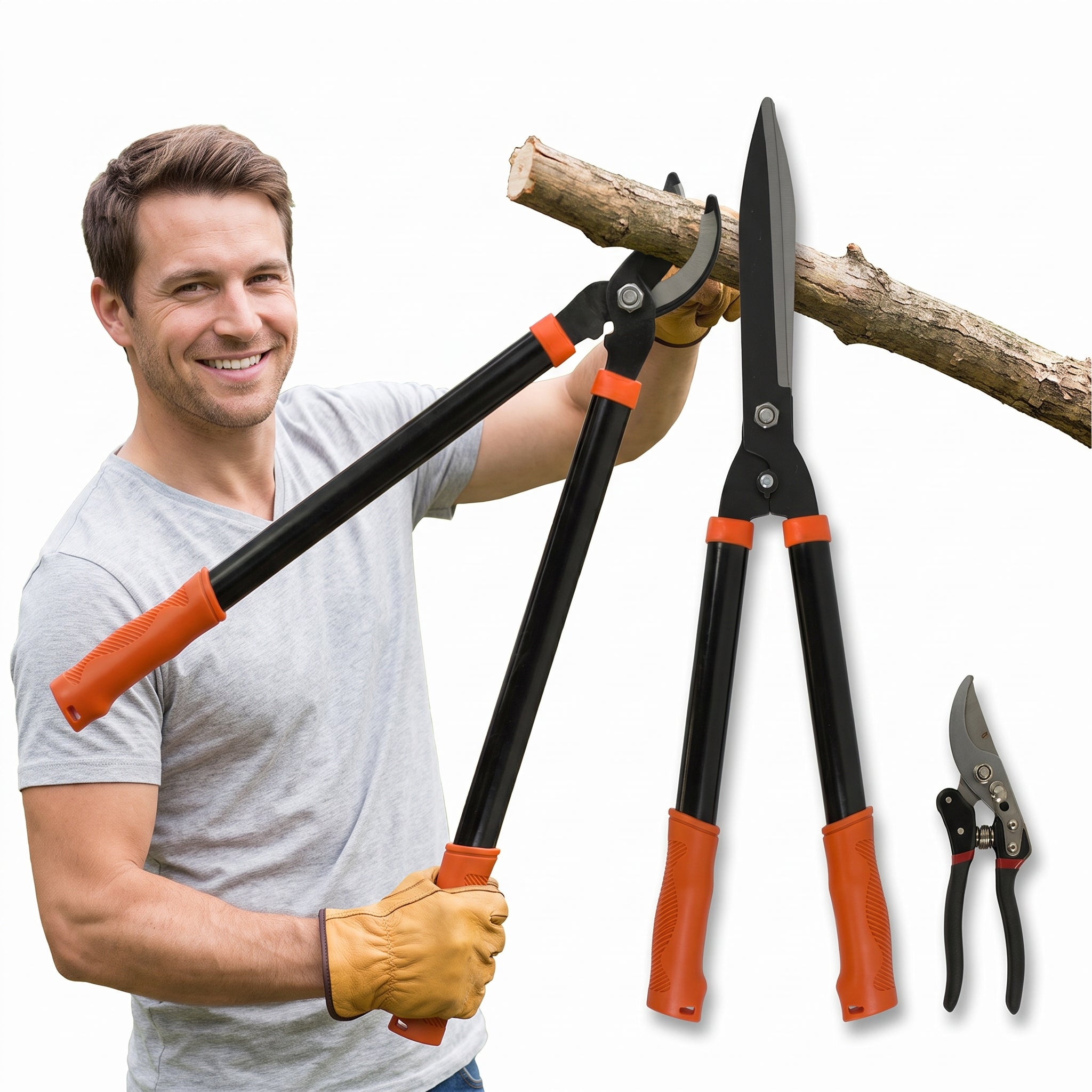 HEDGE TRIMMER BRANCH PRUNER SET OF 3 GARDENING BUSHES STEEL