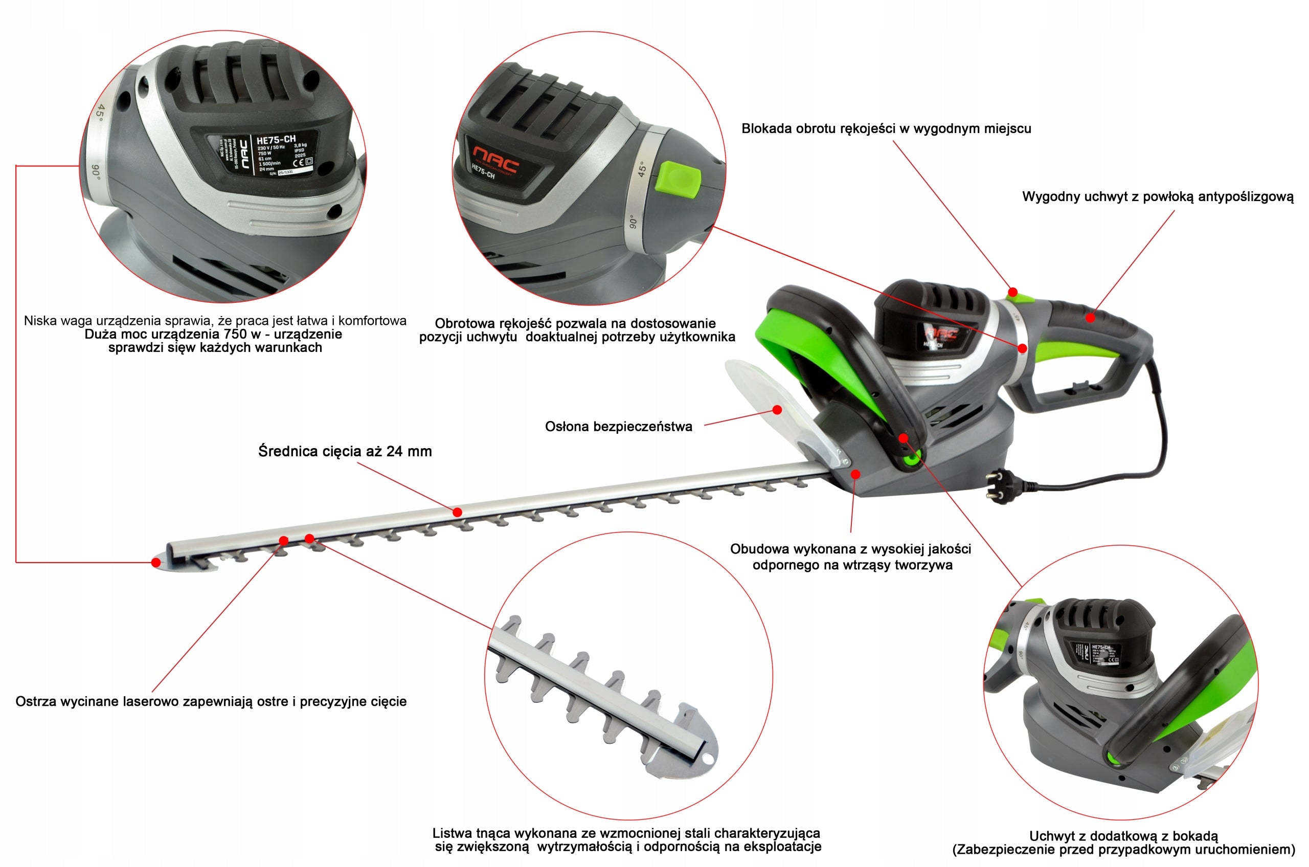HEDGE TRIMMER NAC 750 IN CUTTING BLADE 61 CM ROTATING HANDLE STRONG Packaging status original