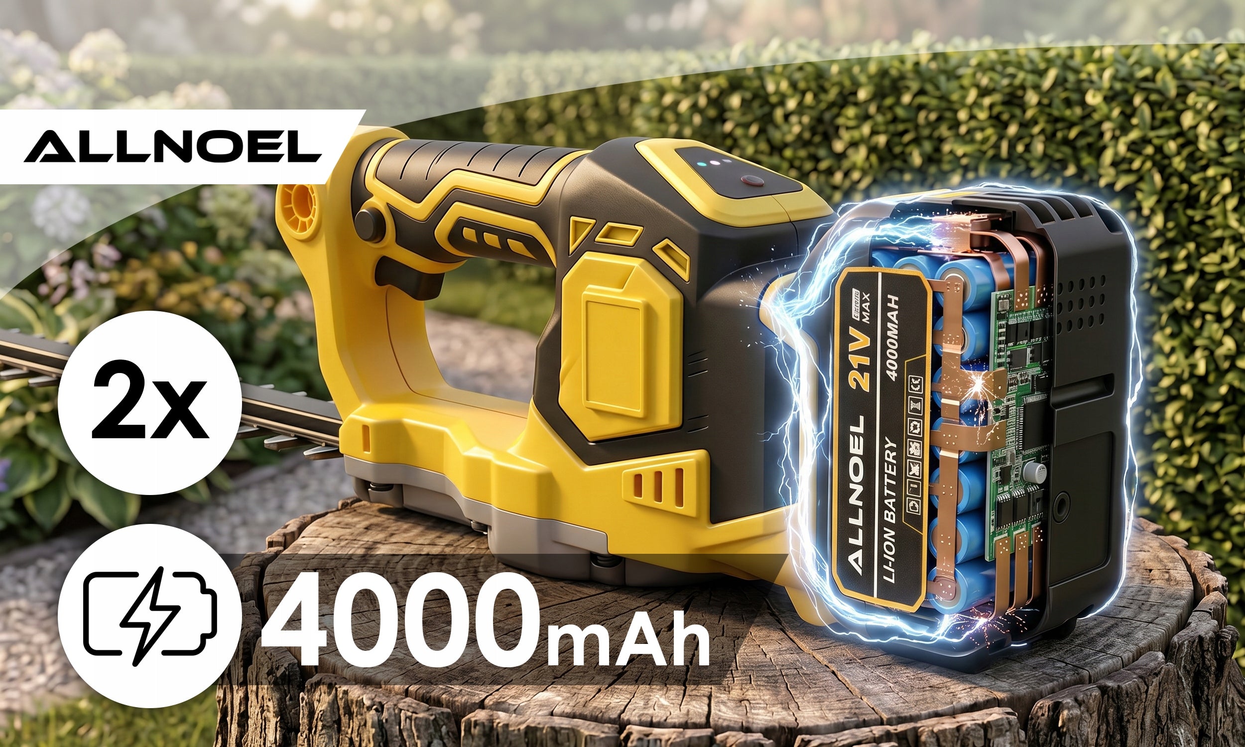 HEDGE TRIMMERS FOR SHRUBS 2x RECHARGEABLE BATTERY 4.0AH SET Product weight with unit packaging 3.5 kg