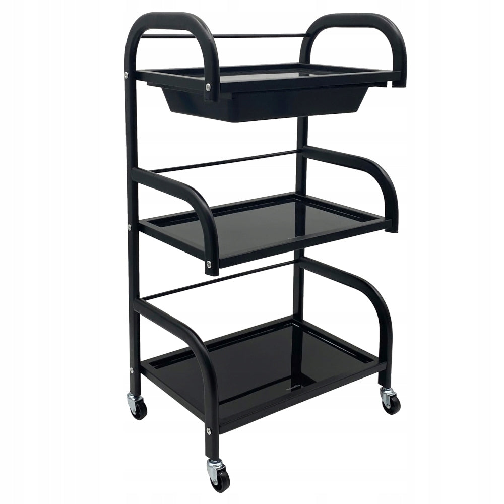 HELPER COSMETIC TABLE HAIRDRESSER TROLLEY 3 SHELVES GLASS ICE BLACK EAN (GTIN) 5904734117711