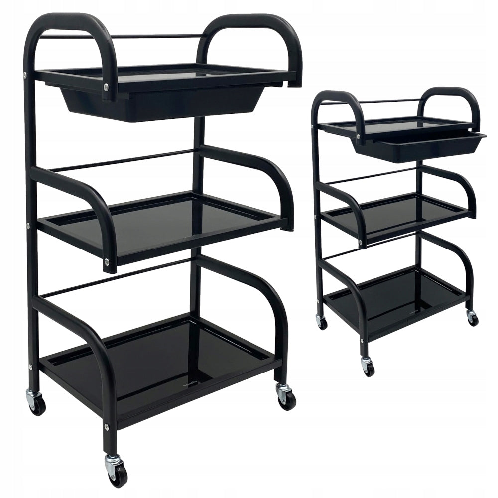 HELPER COSMETIC TABLE HAIRDRESSER TROLLEY 3 SHELVES GLASS ICE BLACK