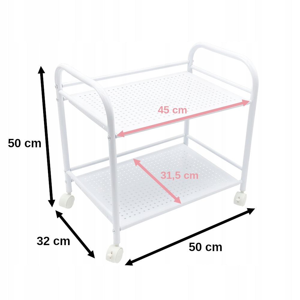 HELPER COSMETIC TABLE HAIRDRESSER TROLLEY FOR SALON METAL 2 SHELVES WHITE EAN (GTIN) 5904734115311