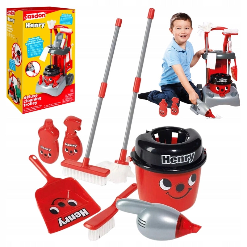 HENRY CASDON TOY DELUXE CLEANING CART WITH ACCESSORIES FOR KIDS