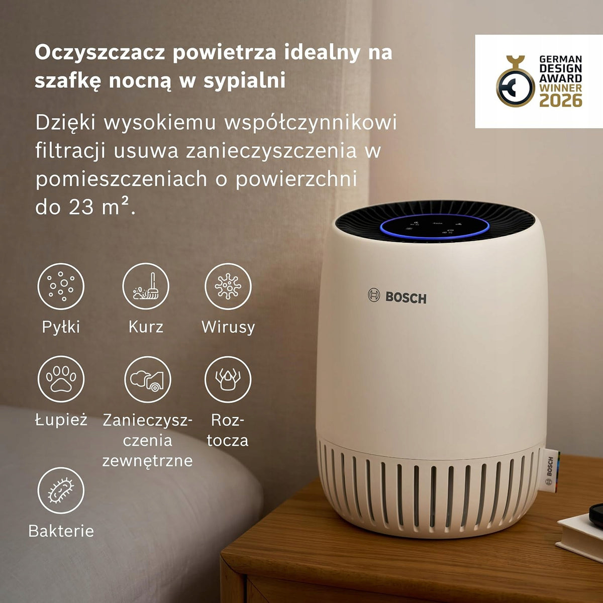 HEPA Air Purifier For Home Up to 23 M² Carbon Filter Bosch Air 1000 Manufacturer code 7733703696 oczyszczacz HEPA Bosch Air 1000