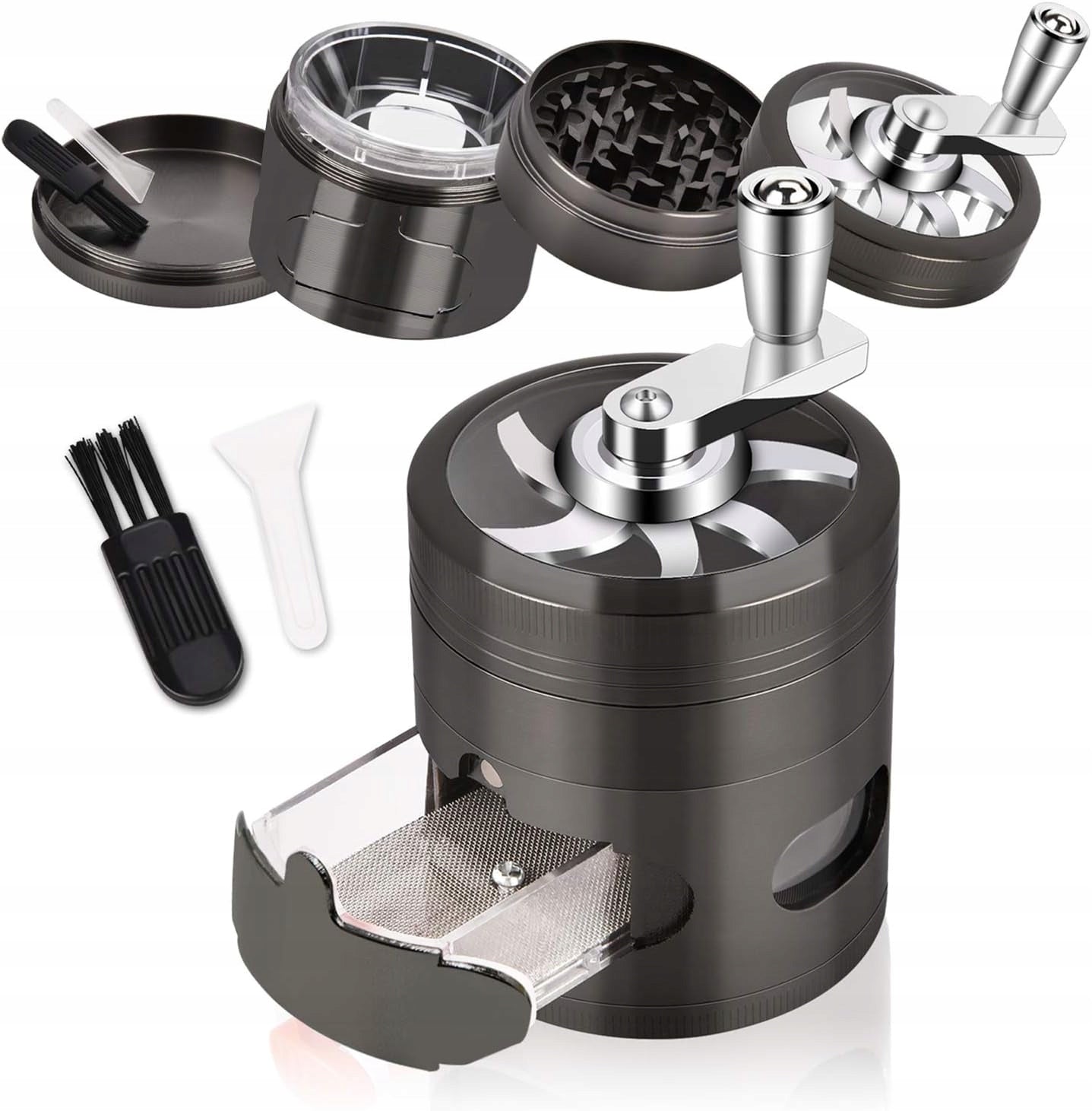 HERB GRINDER WITH CRANK, SPICE GRINDER WITH CINNAMON SCRAPER
