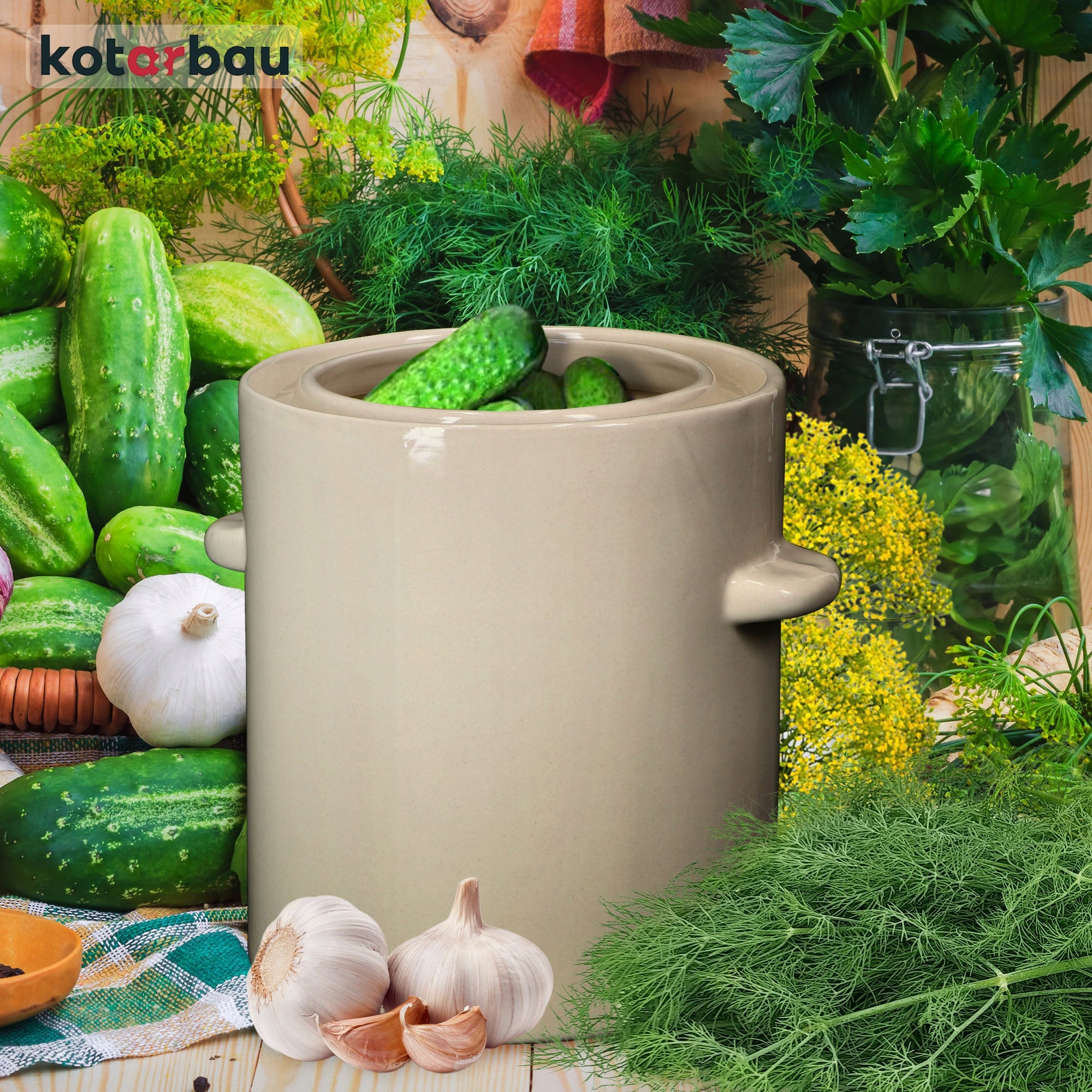 HERMETIC POT 5 L STONEWARE BARREL PICKLING CUCUMBERS CABBAGE COVER Brand Kotarbau