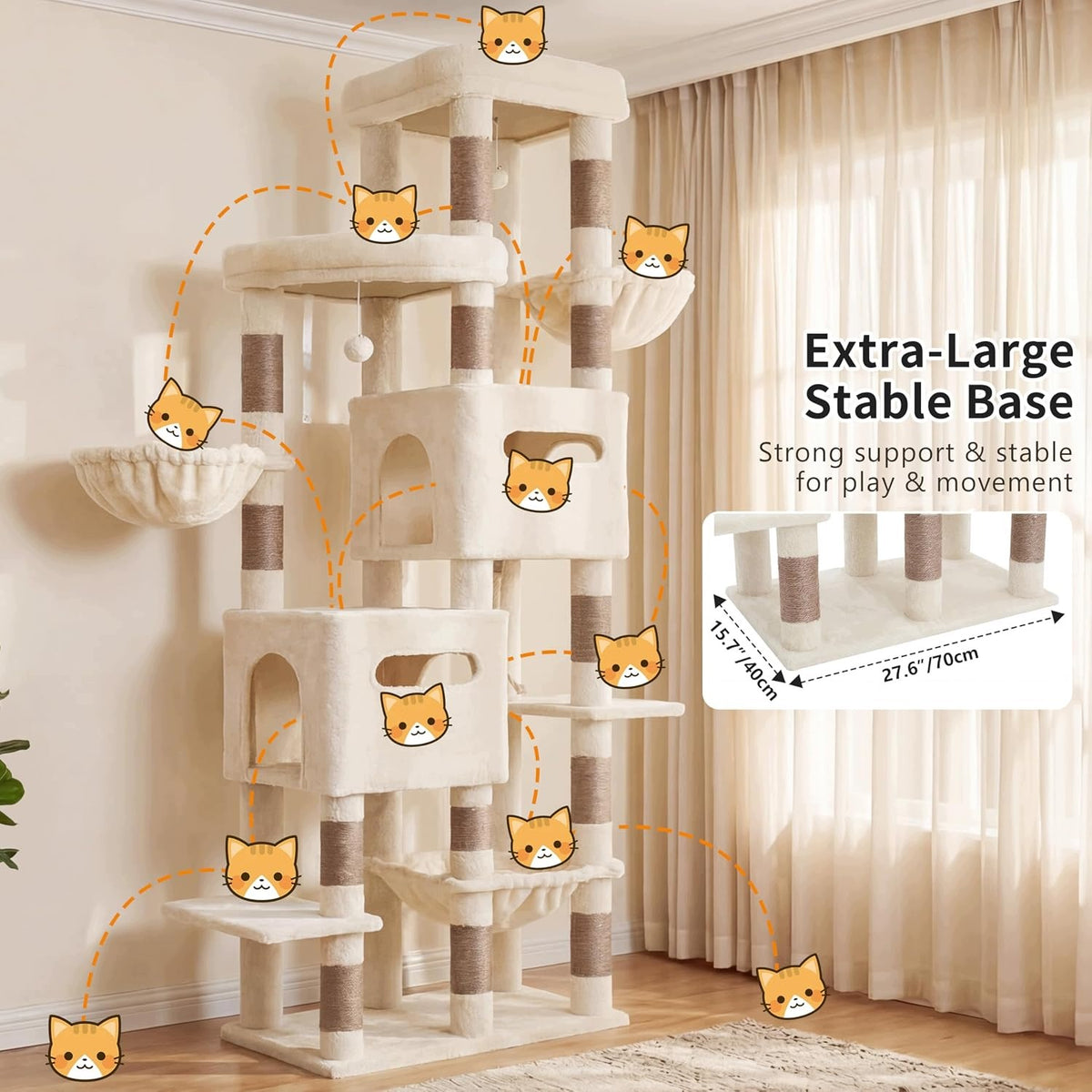 HEYBLY CAT SCRATCHER XXL TOWER 2xHOUSE HAMMOCK BEIGE 190cm BA244 Manufacturer code 07445056770744