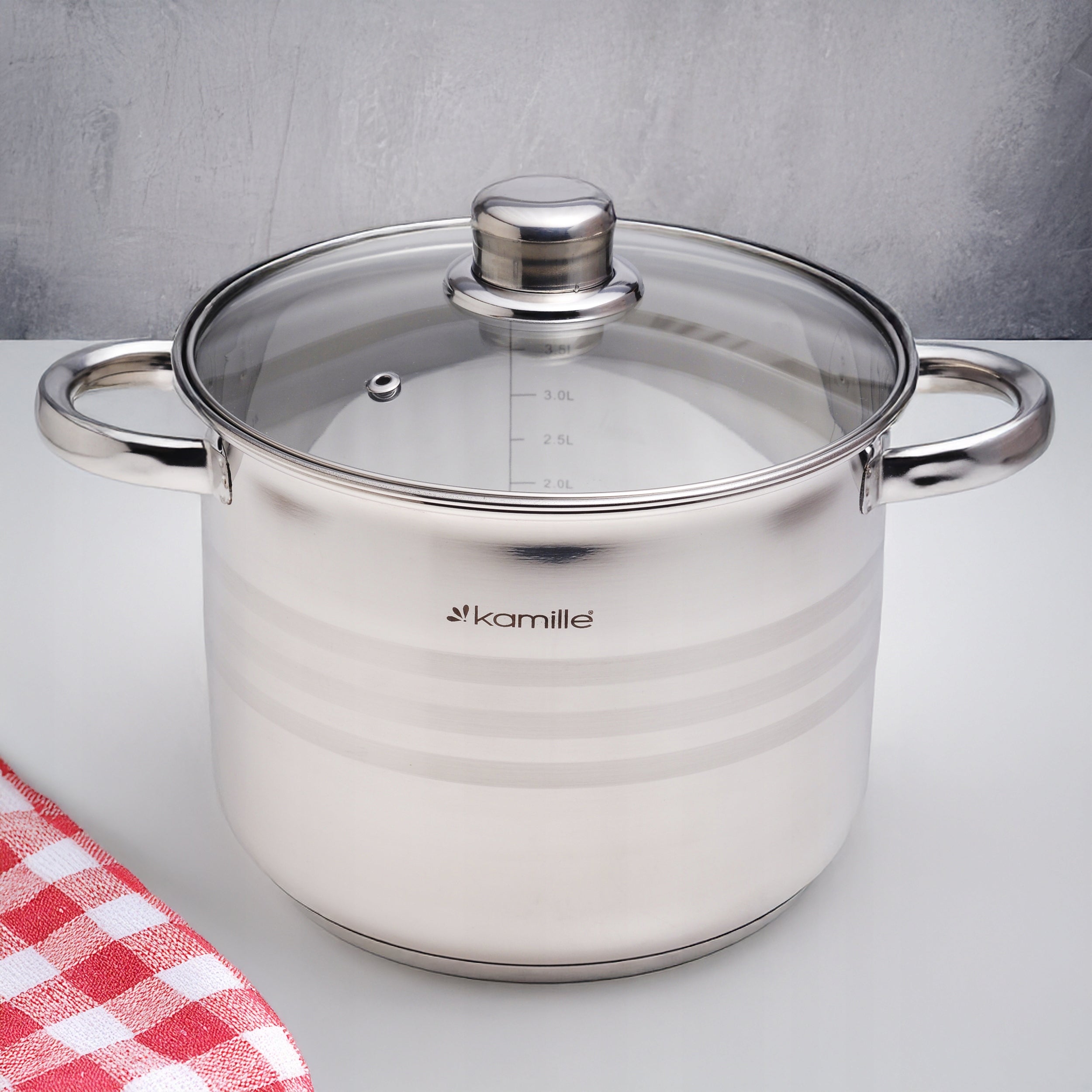 HIGH POT WITH LID TRADITIONAL STEEL 4,5 L INDUCTION KAMILLE Brand Kamille