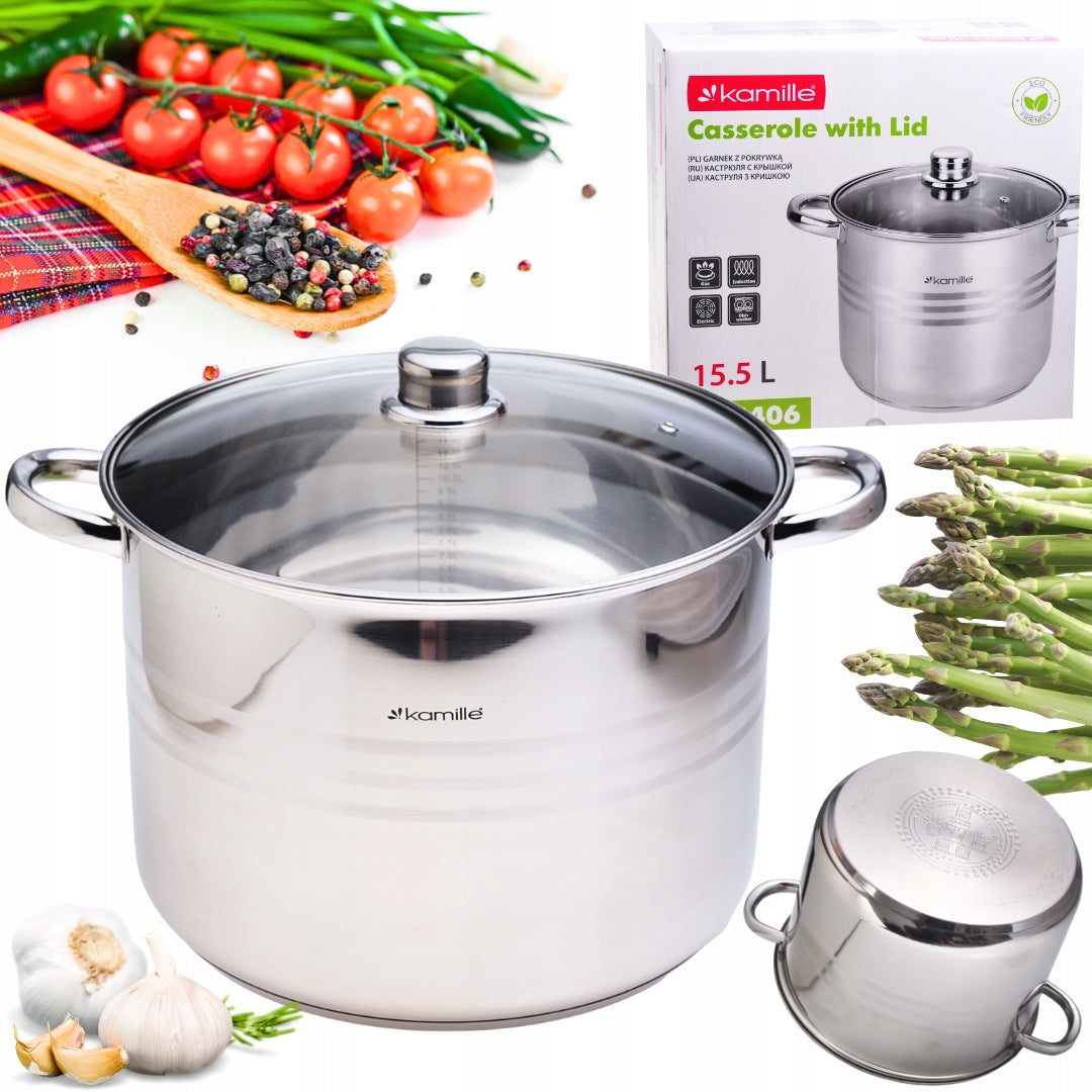 HIGH POT WITH LID gastronomic STEEL 15,5L INDUCTION KAMILLE